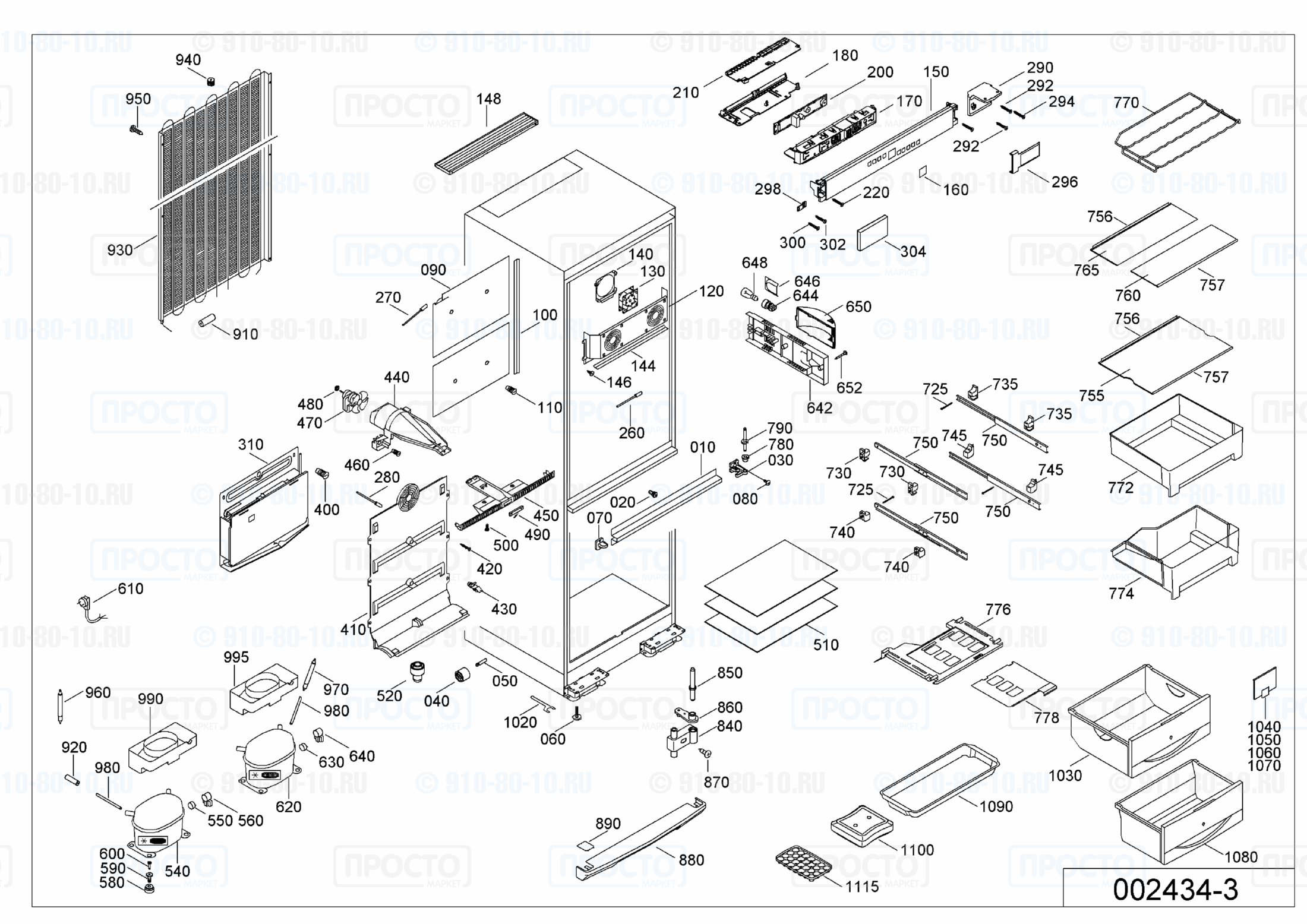Взрыв-схема запчастей холодильника Liebherr BNes 2956-20A