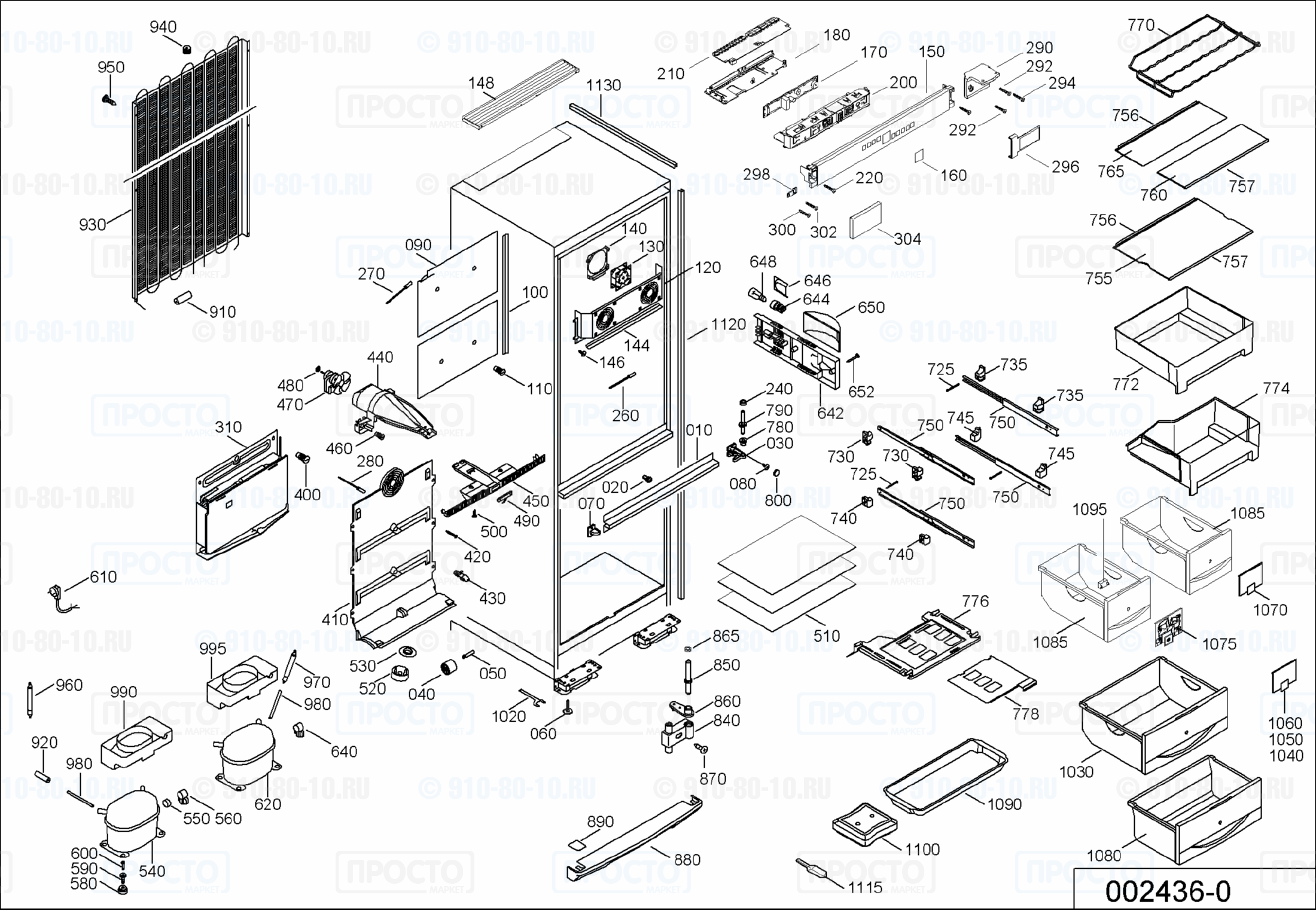 Взрыв-схема запчастей холодильника Liebherr BNes 2966-20A