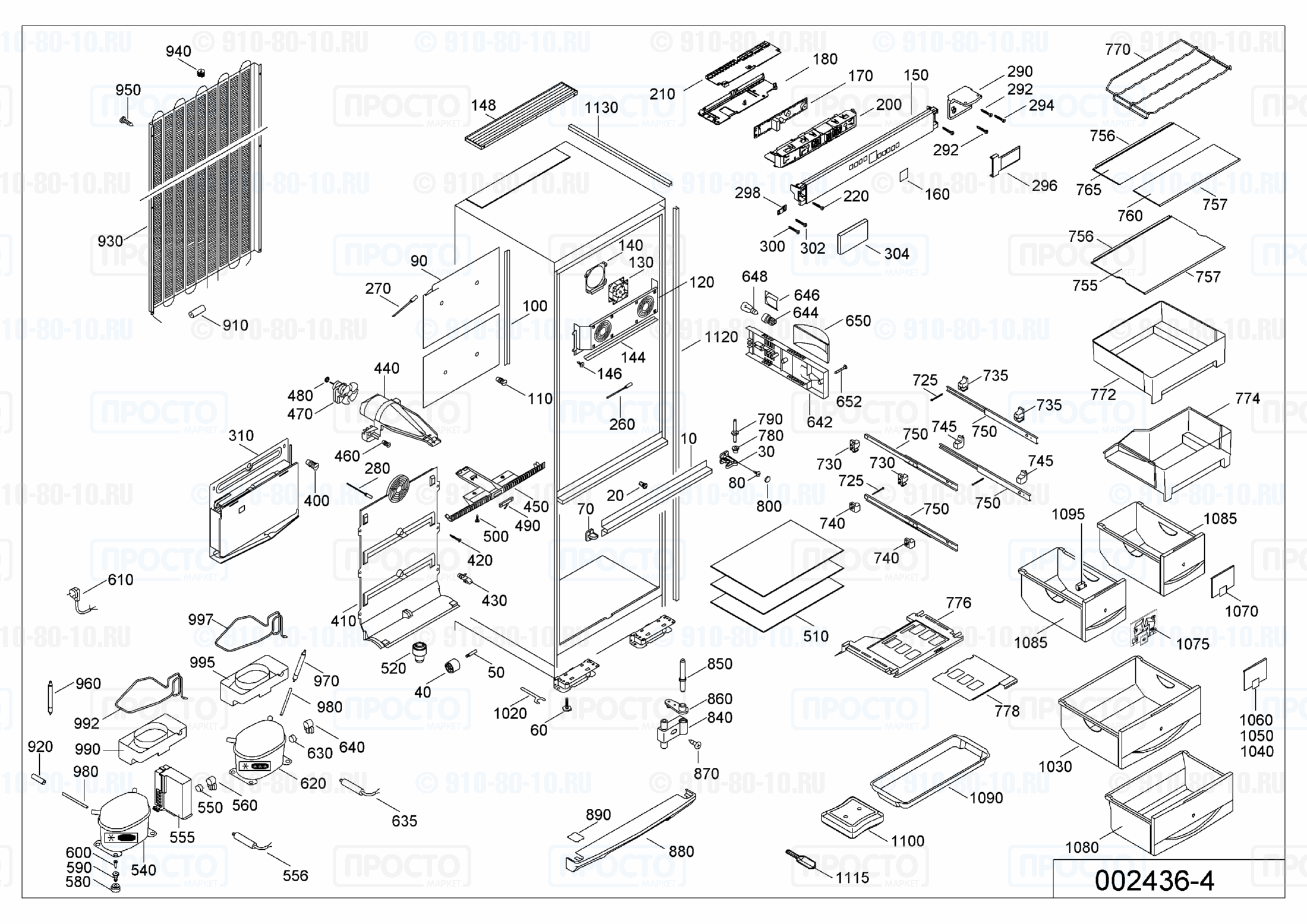 Взрыв-схема запчастей холодильника Liebherr BNes 2966-20A