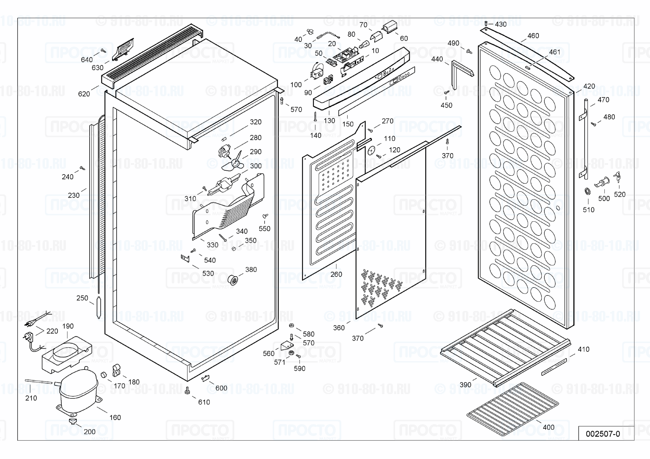 Взрыв-схема запчастей холодильника Liebherr WKes 4176-25B
