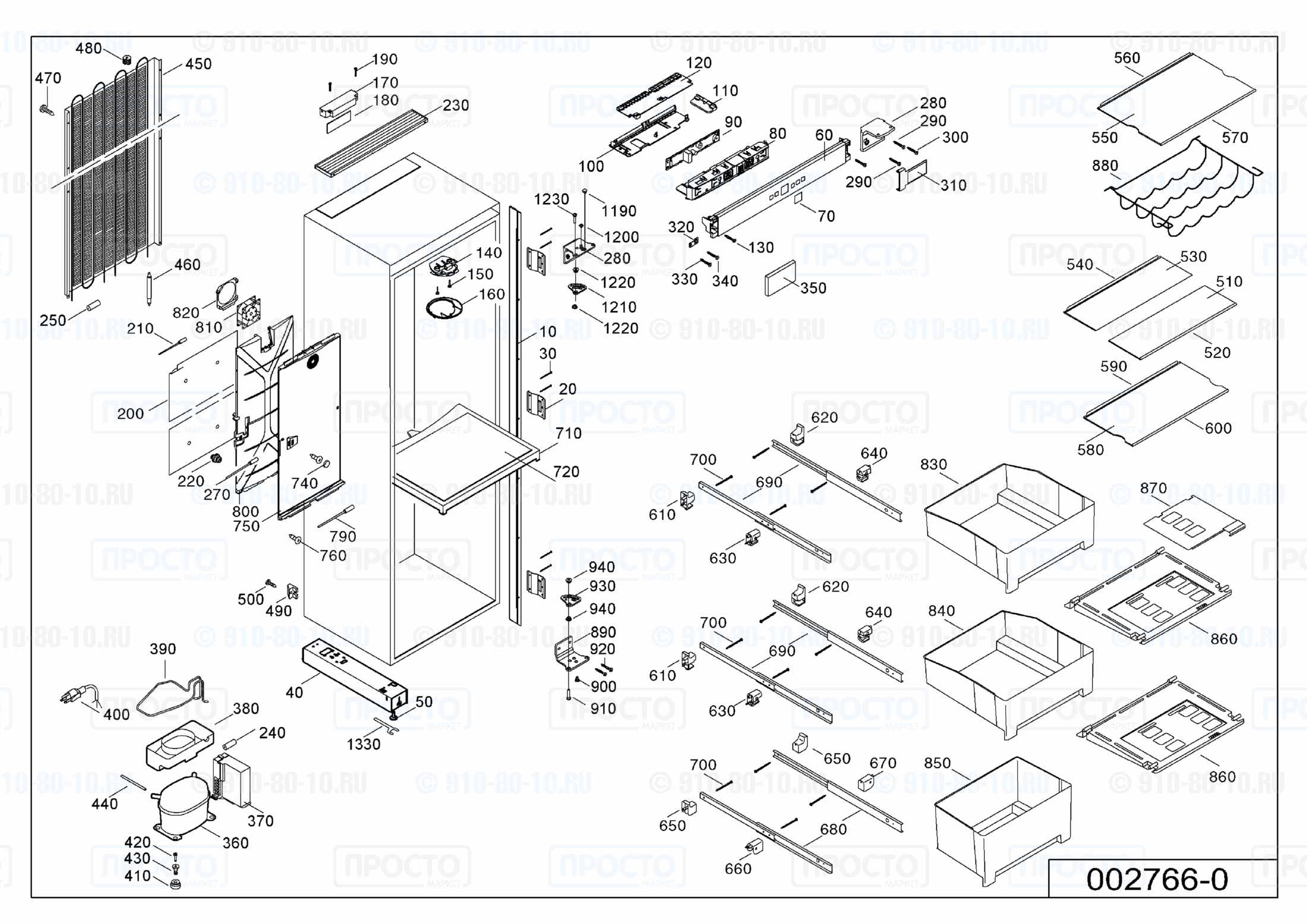 Взрыв-схема запчастей холодильника Liebherr EKB 4250-10