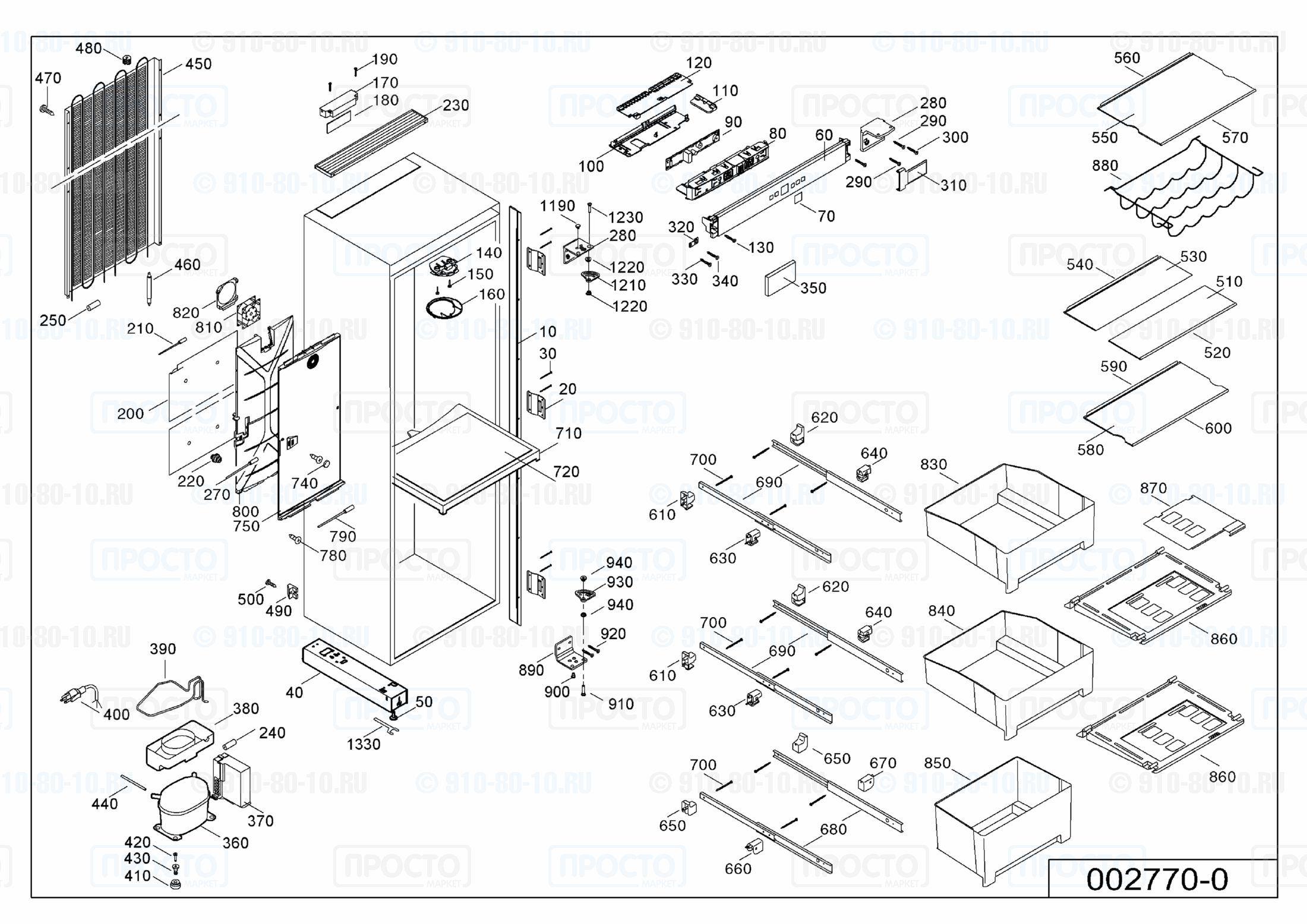 Взрыв-схема запчастей холодильника Liebherr EKBes 4250-10A
