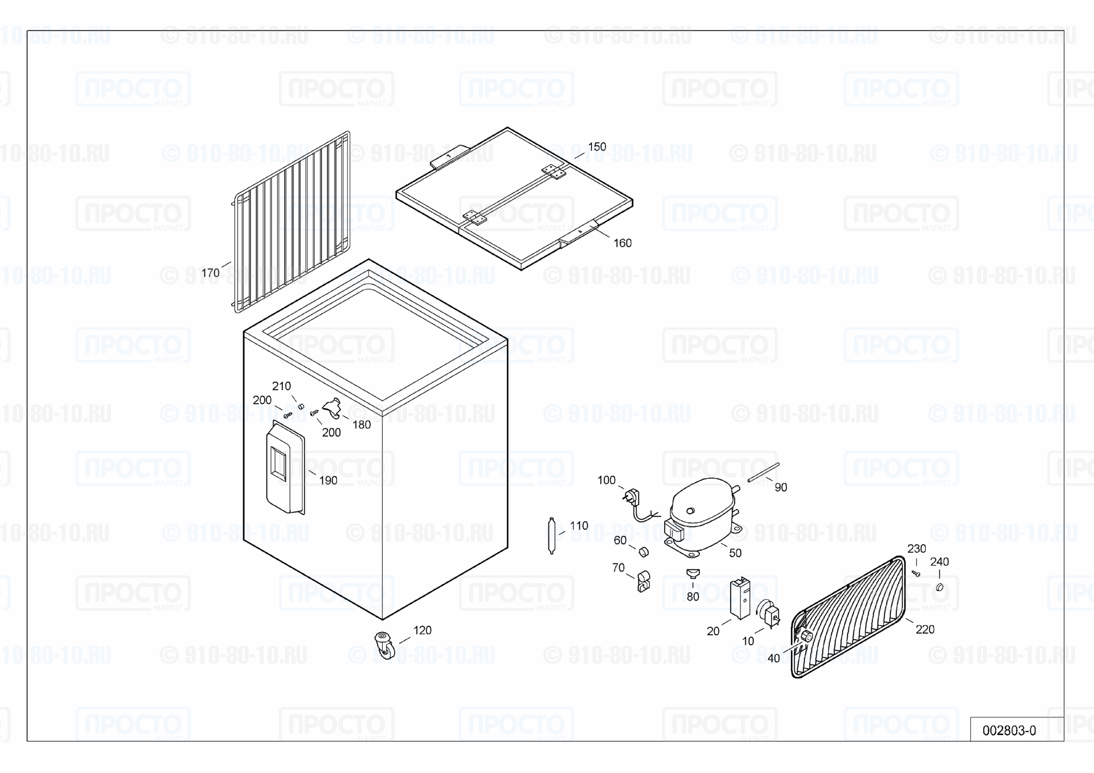 Взрыв-схема запчастей холодильника Liebherr FT 1401-10A