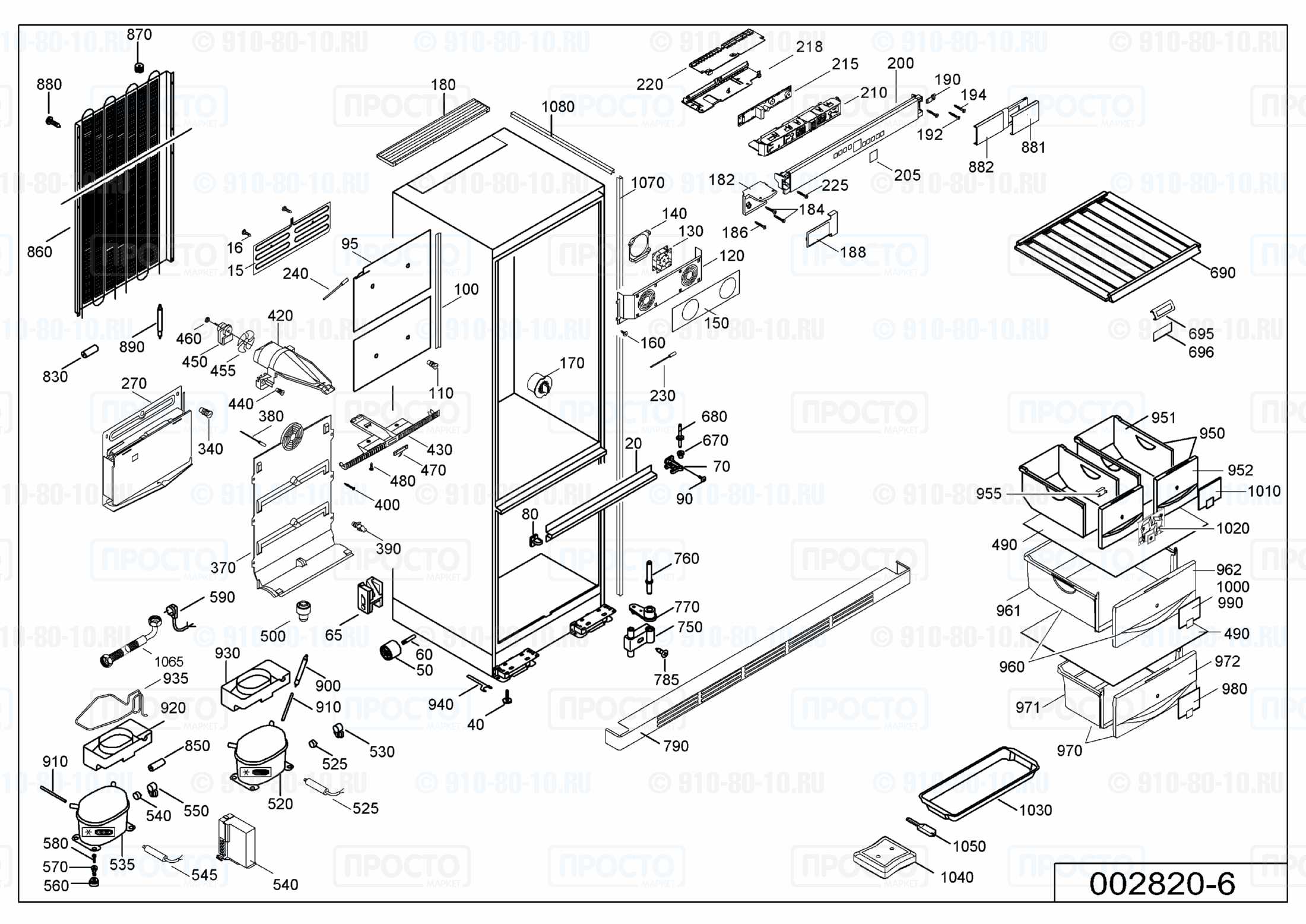 Взрыв-схема запчастей холодильника Liebherr SWNes 2900-20B