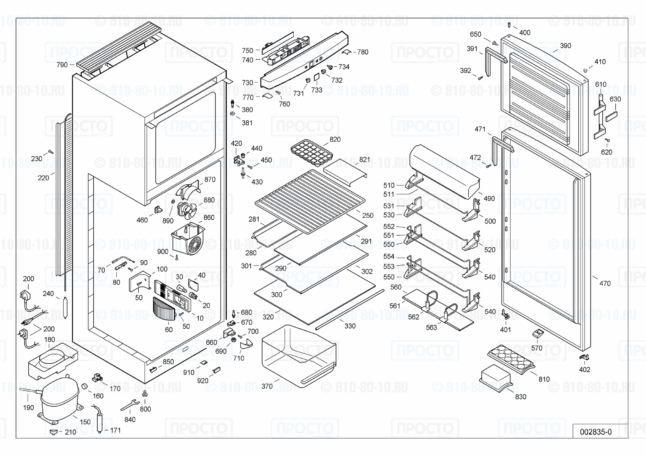 Взрыв-схема запчастей холодильника Liebherr CTP 3153-20B
