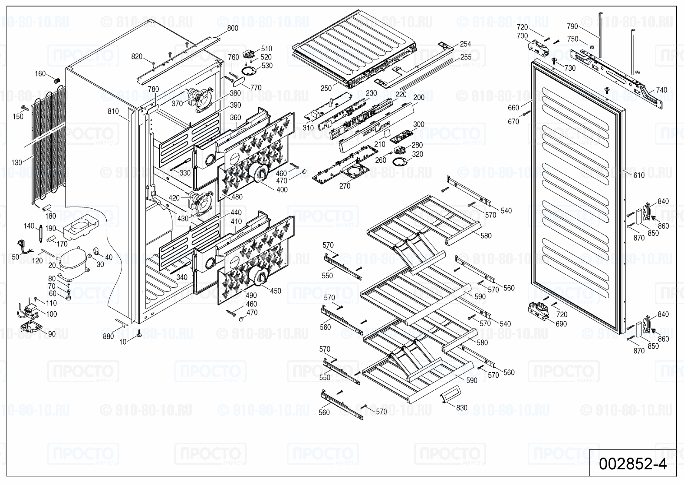 Взрыв-схема запчастей холодильника Liebherr WTI 2050-20B