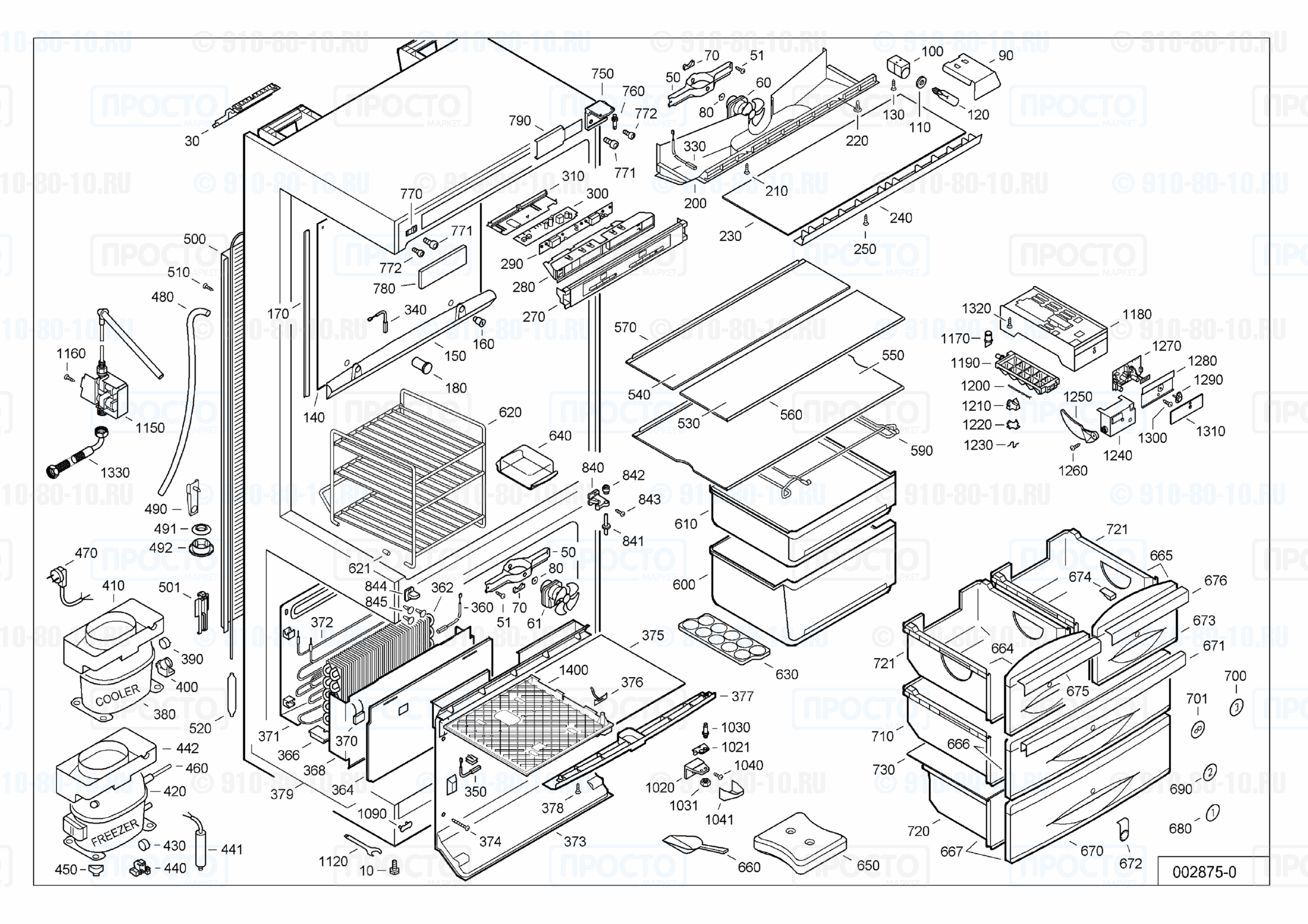 Взрыв-схема запчастей холодильника Liebherr CNes 5066-20C