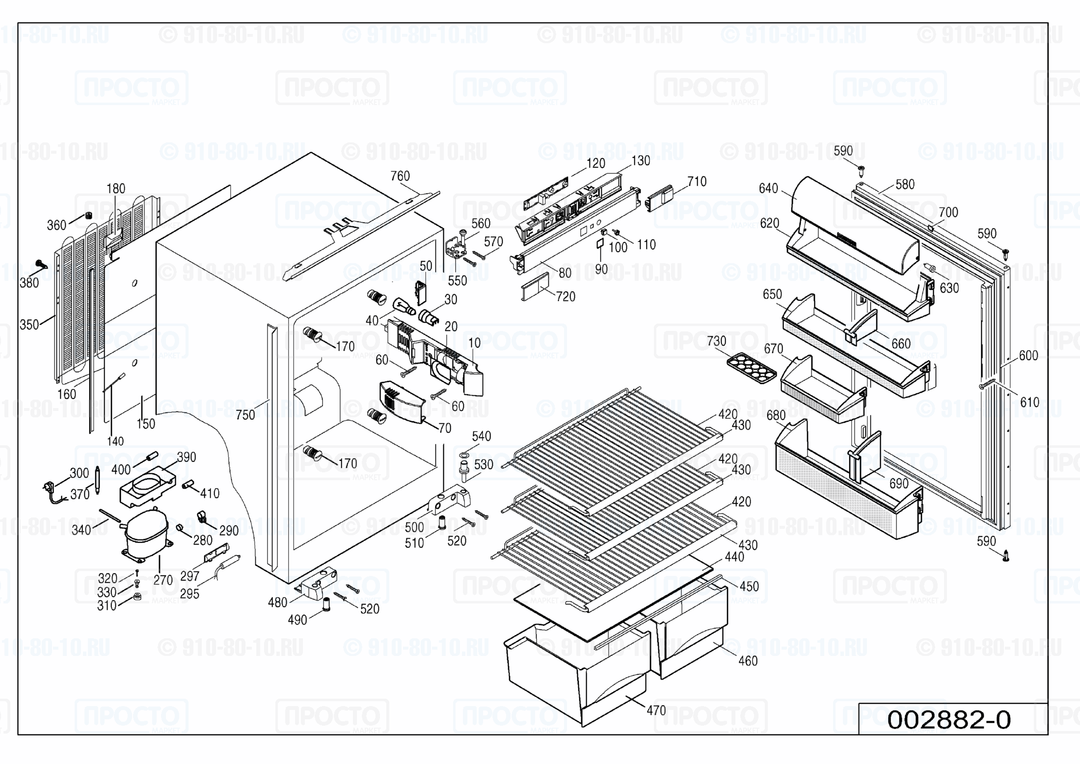 Взрыв-схема запчастей холодильника Liebherr IKS 1710-20C
