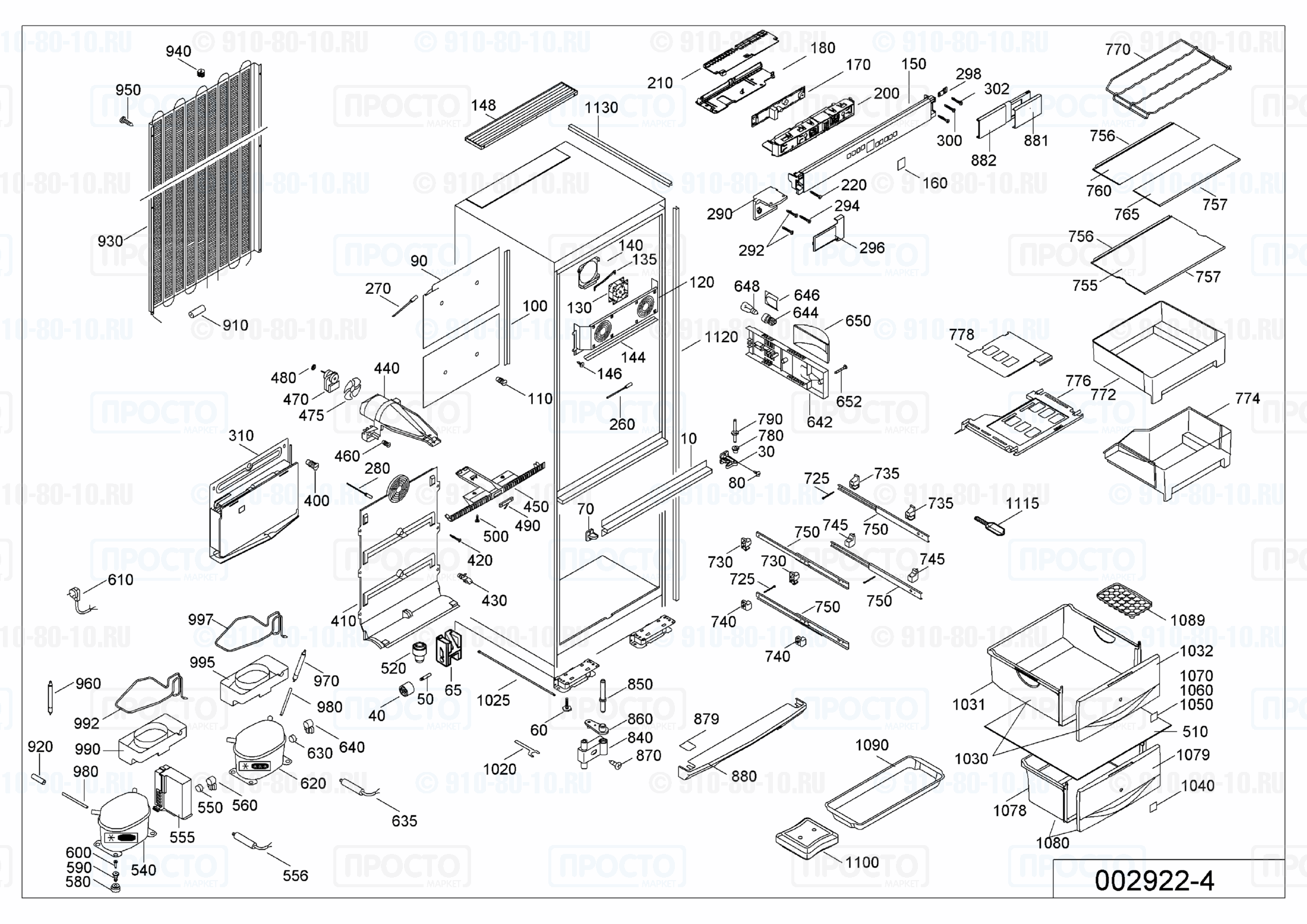 Взрыв-схема запчастей холодильника Liebherr SBNes 2901-20C