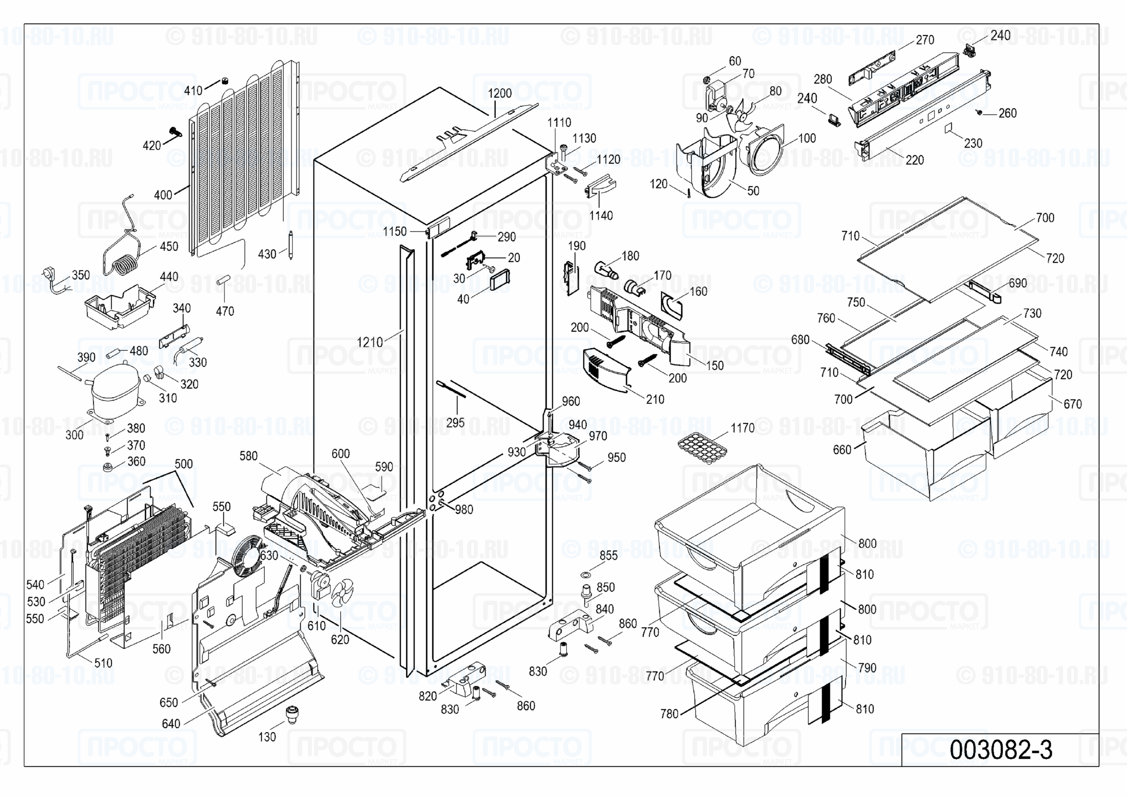 Взрыв-схема запчастей холодильника Liebherr ICUNS 3023-20E