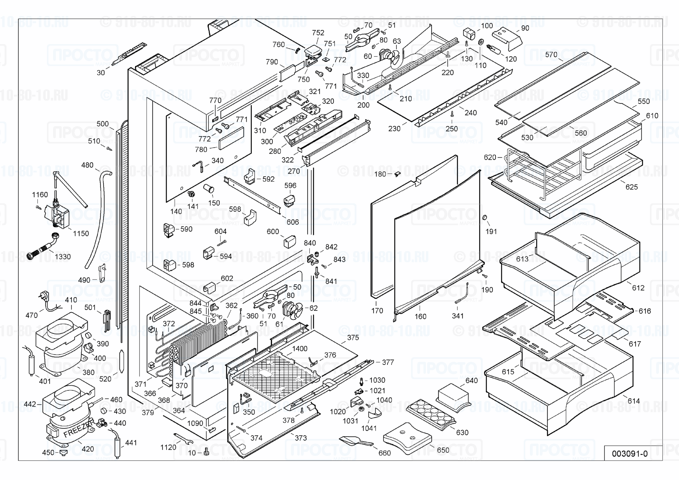 Взрыв-схема запчастей холодильника Liebherr CBNes 5067-20D