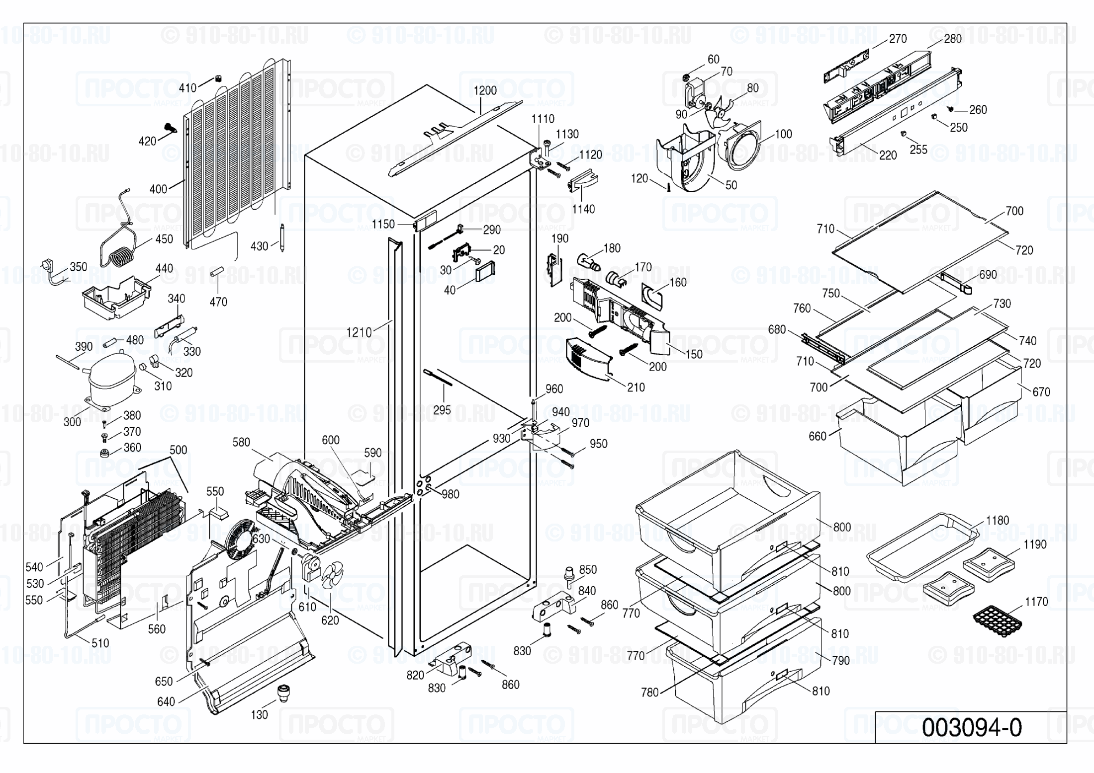 Взрыв-схема запчастей холодильника Liebherr ICUNS 3013-20E