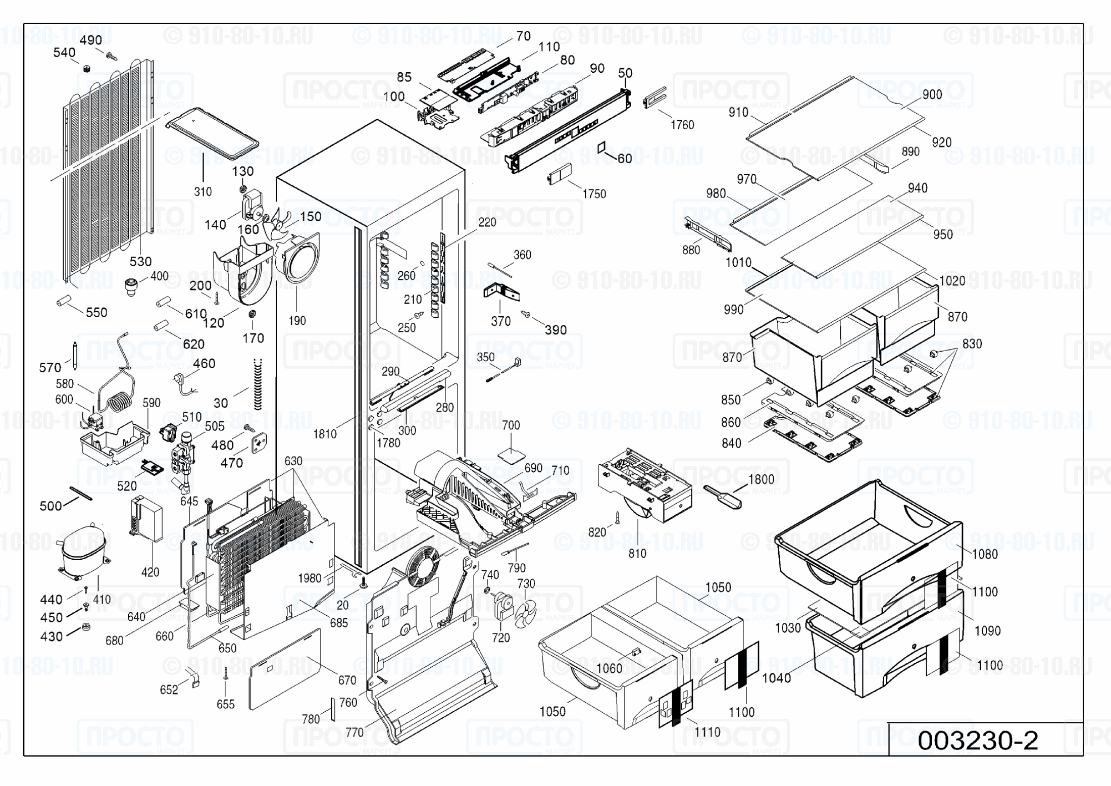 Взрыв-схема запчастей холодильника Liebherr ICN 3066-10Q