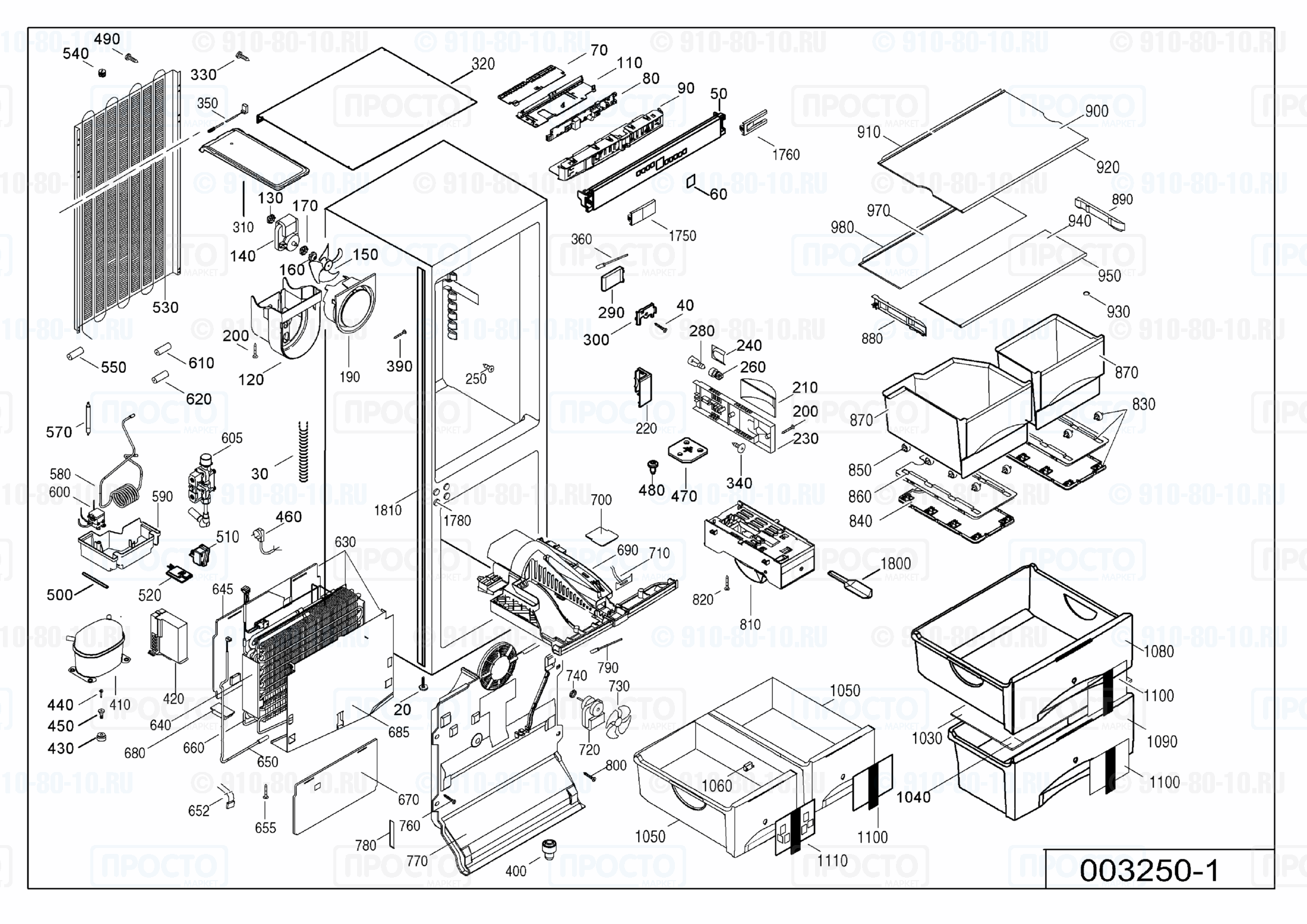 Взрыв-схема запчастей холодильника Liebherr ICN 3026-10B