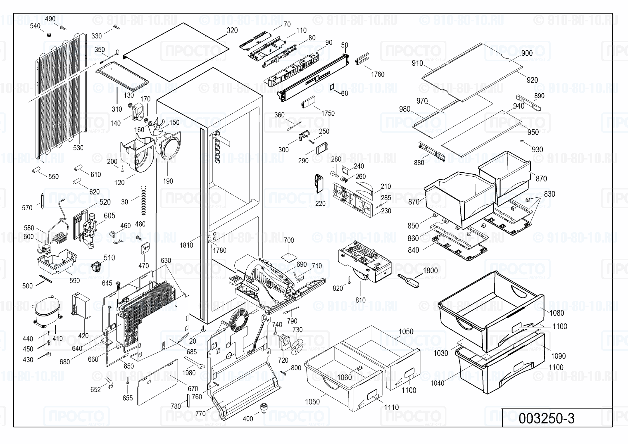Взрыв-схема запчастей холодильника Liebherr ICN 3026-10O