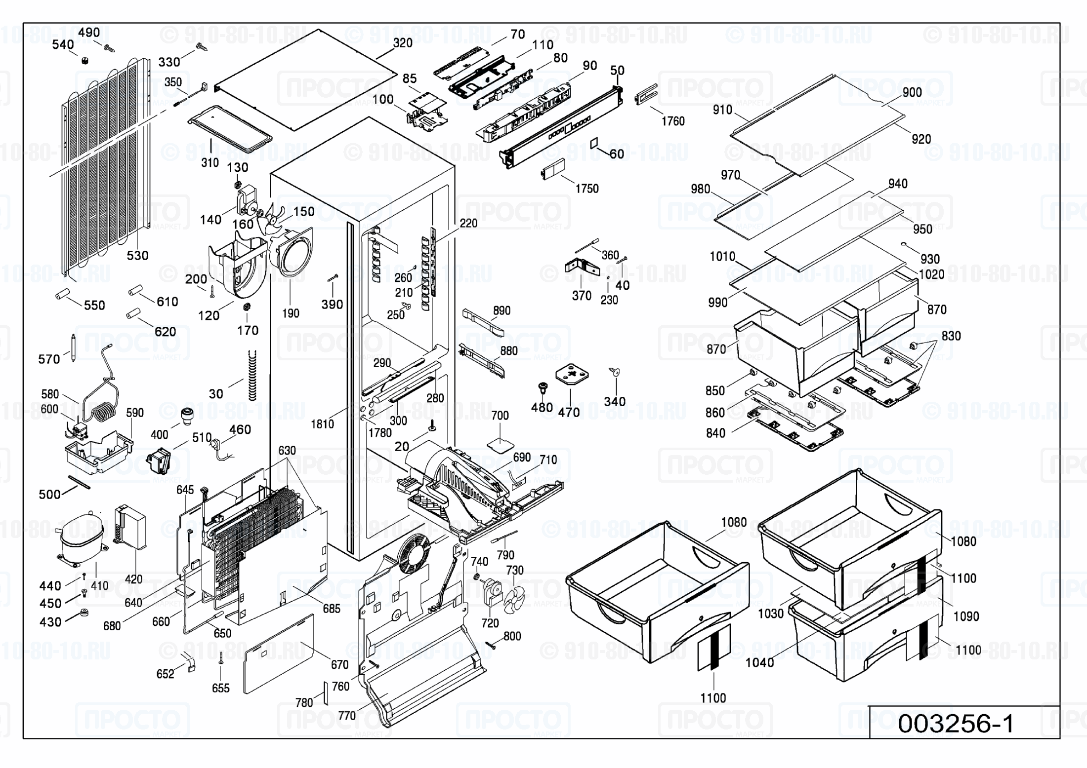 Взрыв-схема запчастей холодильника Liebherr ICN 3056-10J