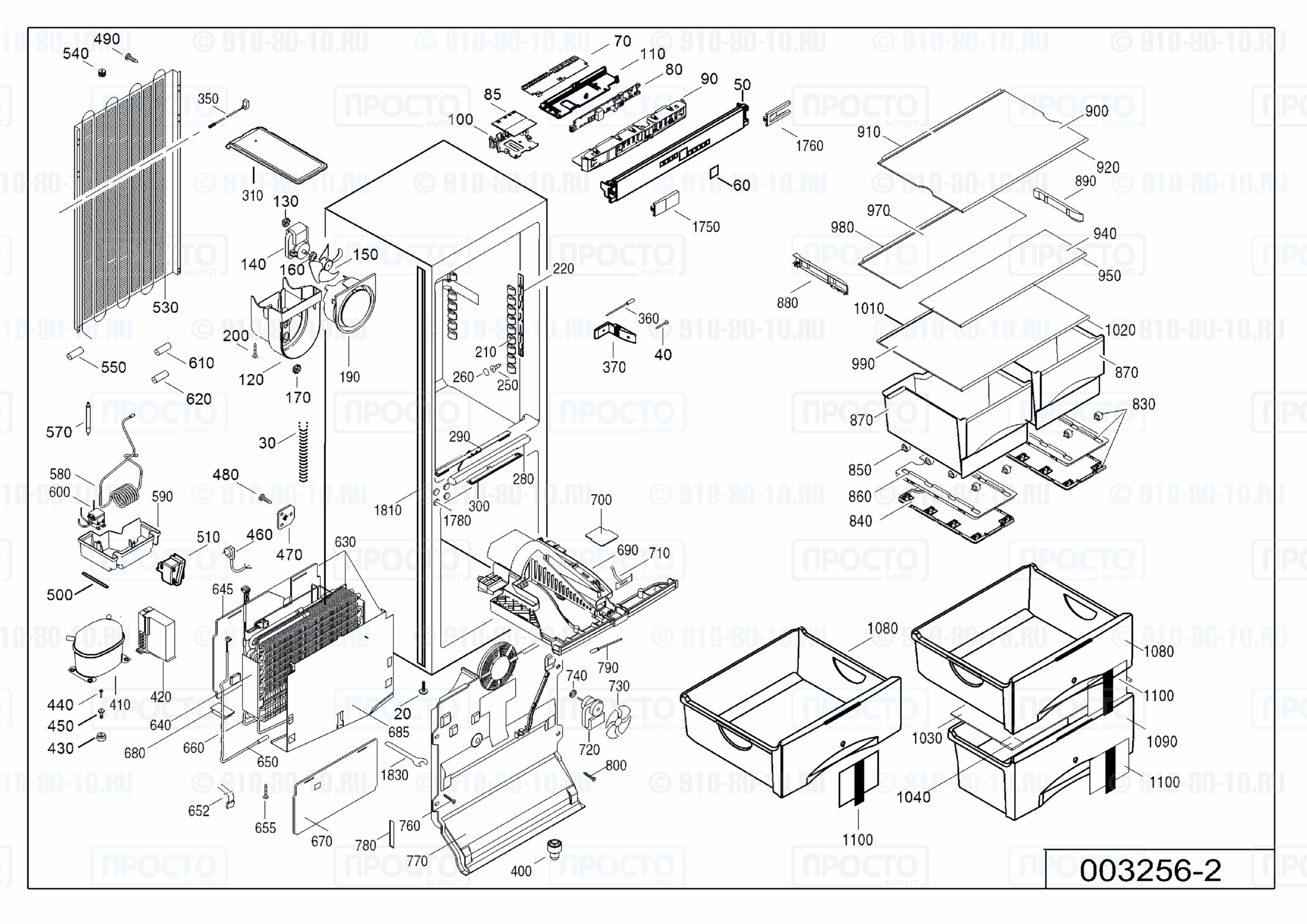 Взрыв-схема запчастей холодильника Liebherr ICN 3056-10N