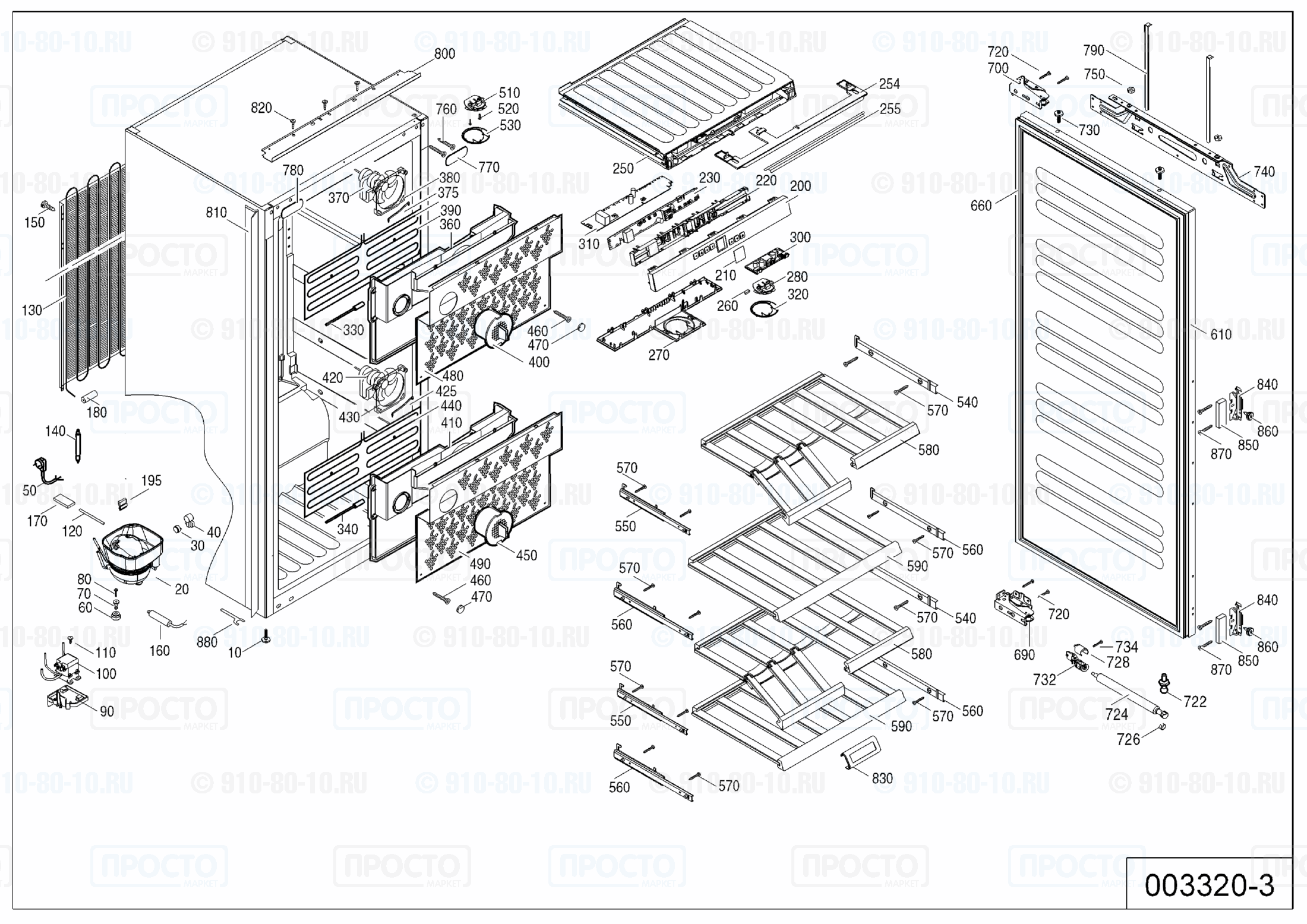 Взрыв-схема запчастей холодильника Liebherr WTI 2050-22