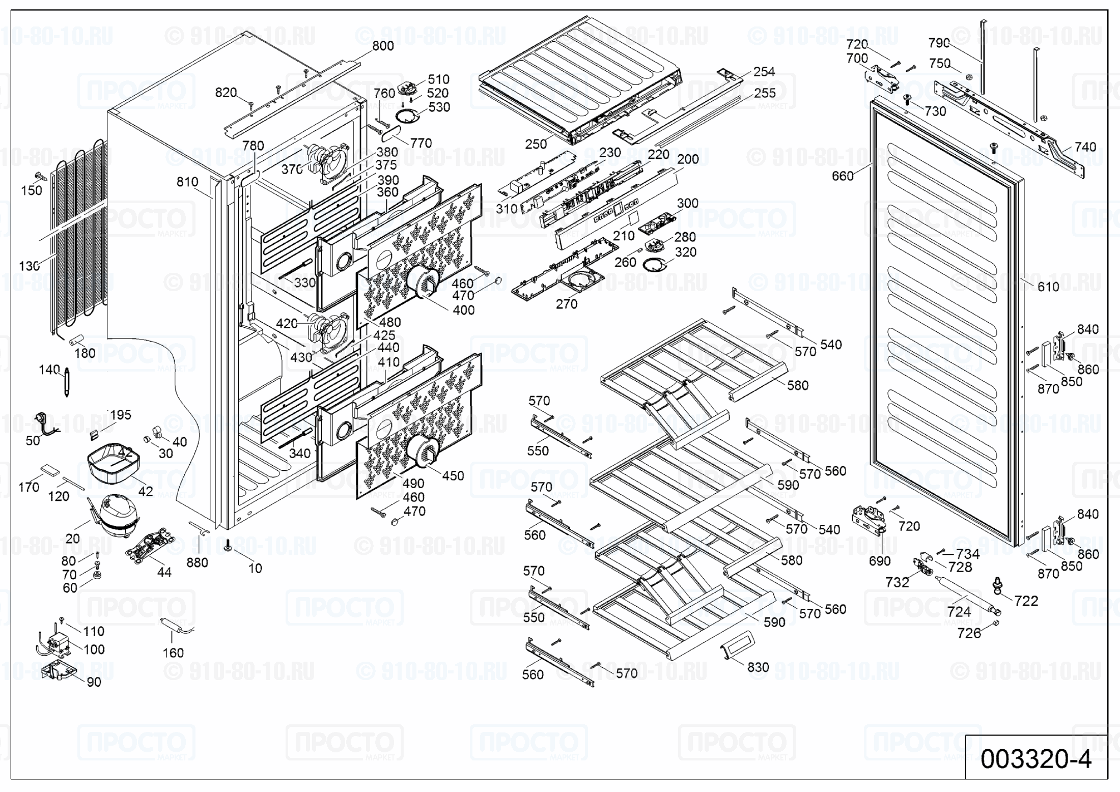 Взрыв-схема запчастей холодильника Liebherr WTI 2050-22B