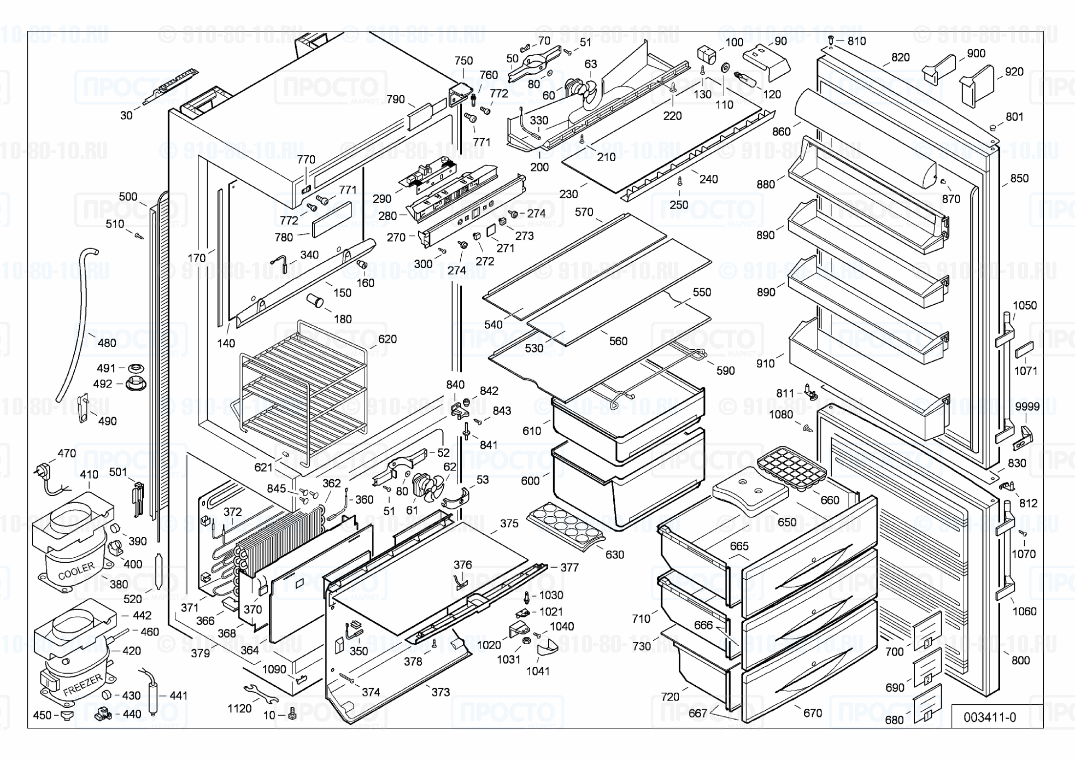 Взрыв-схема запчастей холодильника Liebherr CNesf 5013-20E