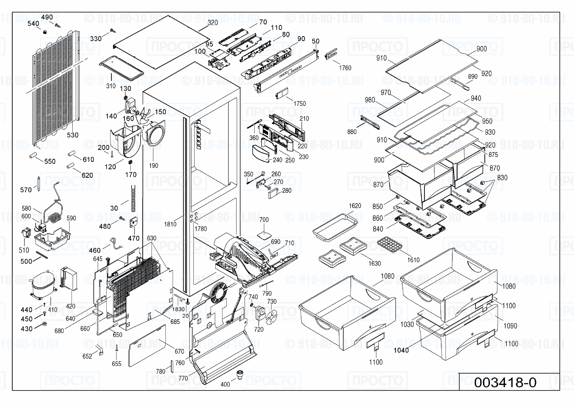 Взрыв-схема запчастей холодильника Liebherr ICN 3056-10G