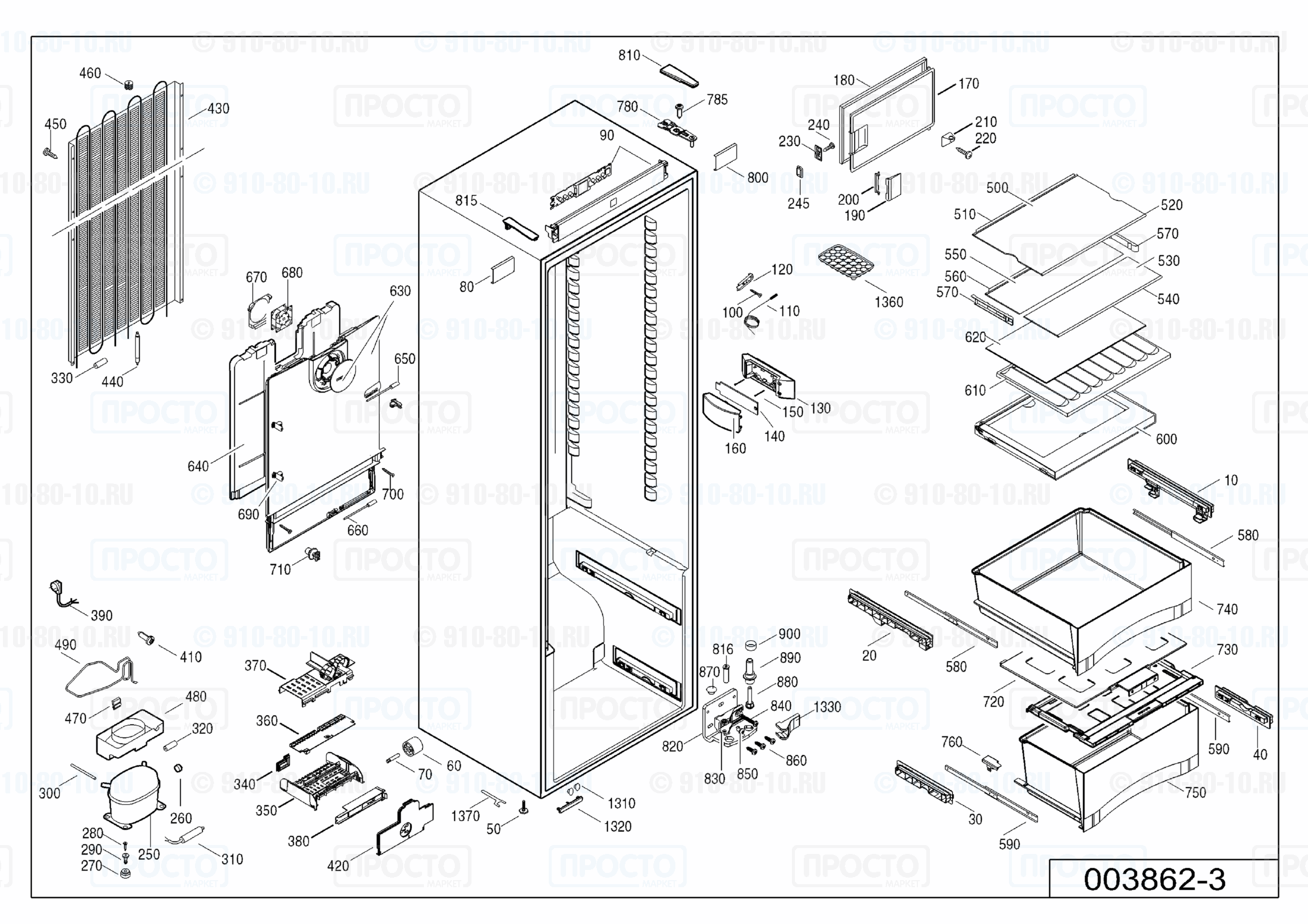 Взрыв-схема запчастей холодильника Liebherr KBgw 3864-20D
