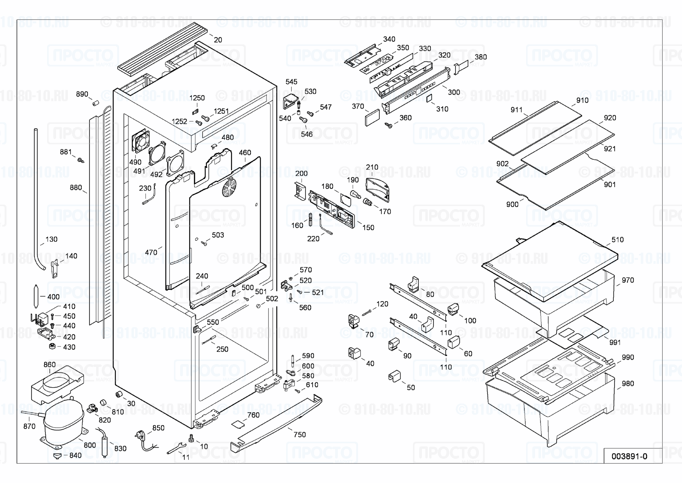 Взрыв-схема запчастей холодильника Liebherr CBesf 4006-23D