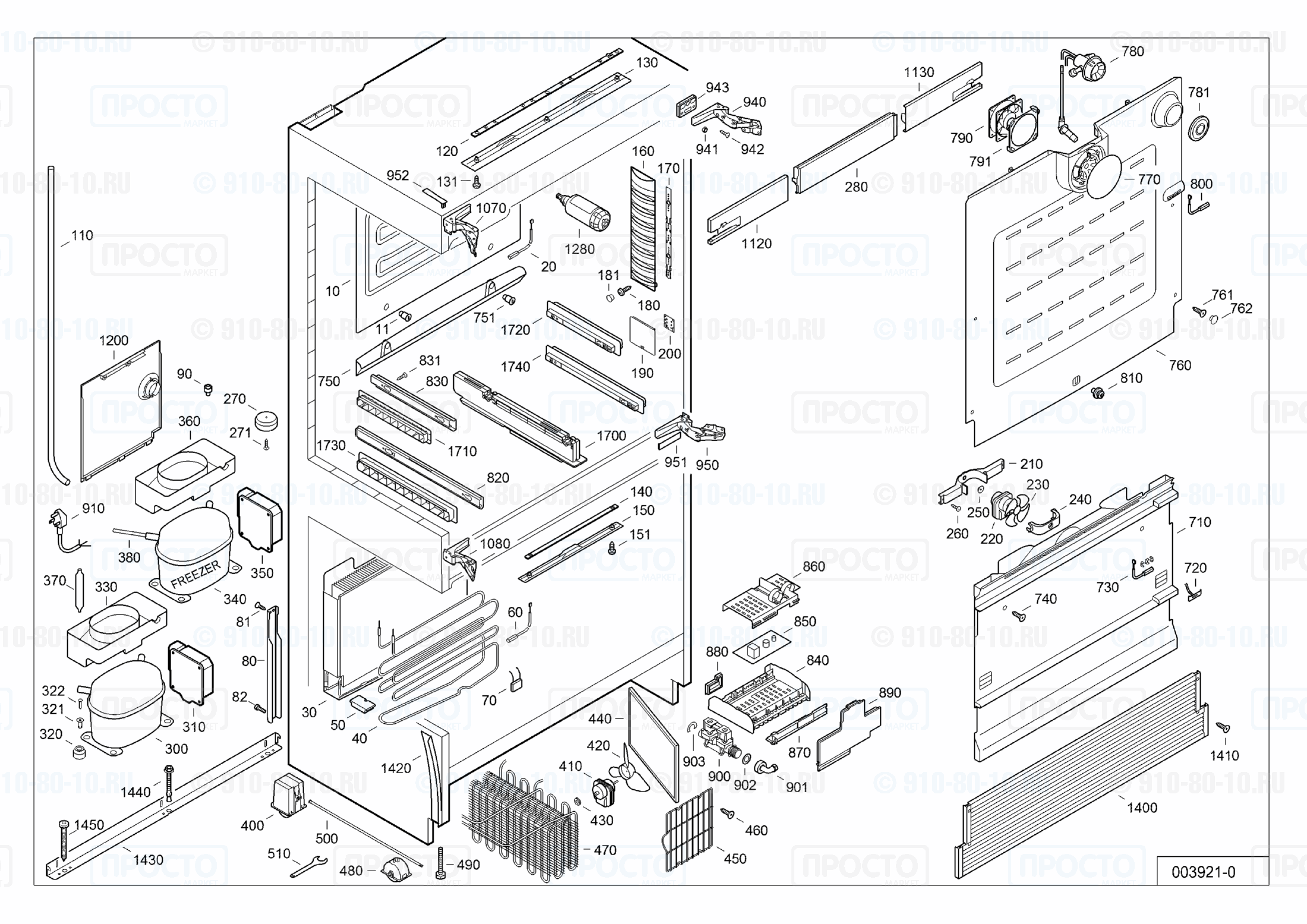 Взрыв-схема запчастей холодильника Liebherr ECN 6256-10A