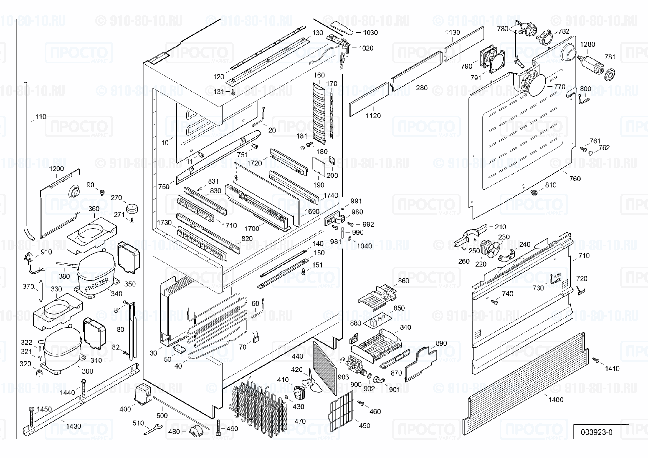 Взрыв-схема запчастей холодильника Liebherr CNes 6256-10