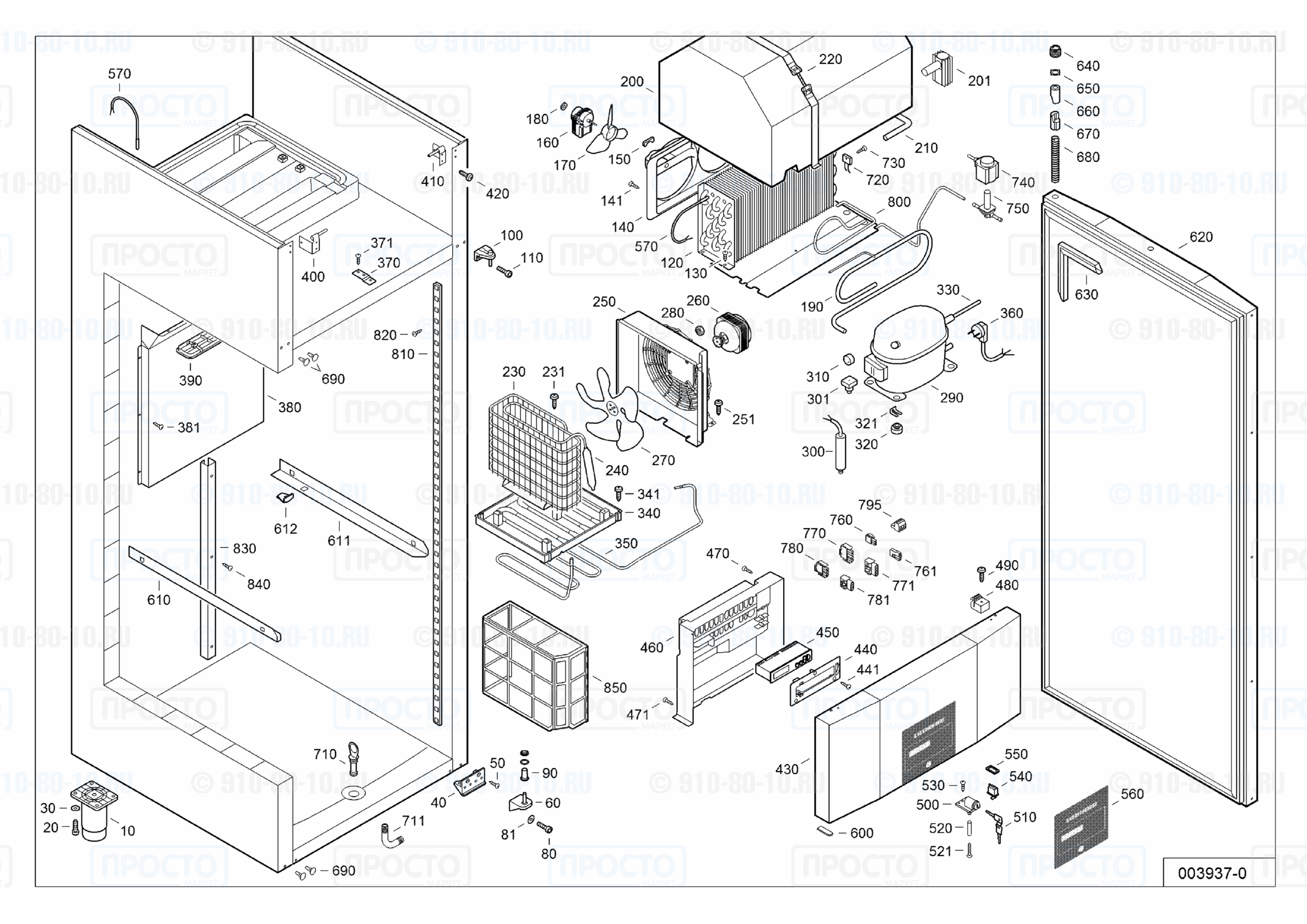 Взрыв-схема запчастей холодильника Liebherr BKPv 6570-10D