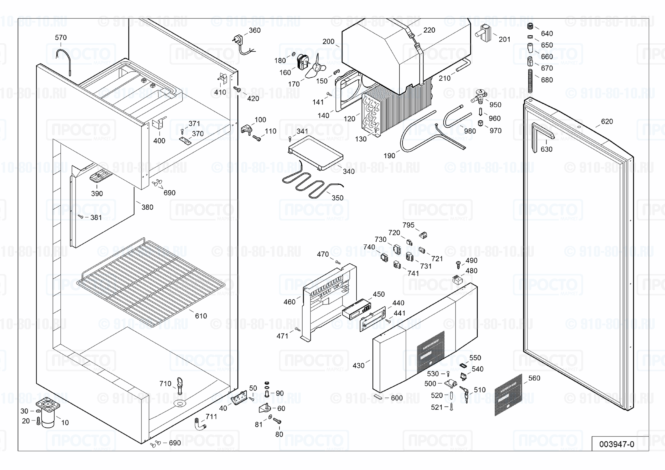 Взрыв-схема запчастей холодильника Liebherr GKPv 6570-11D