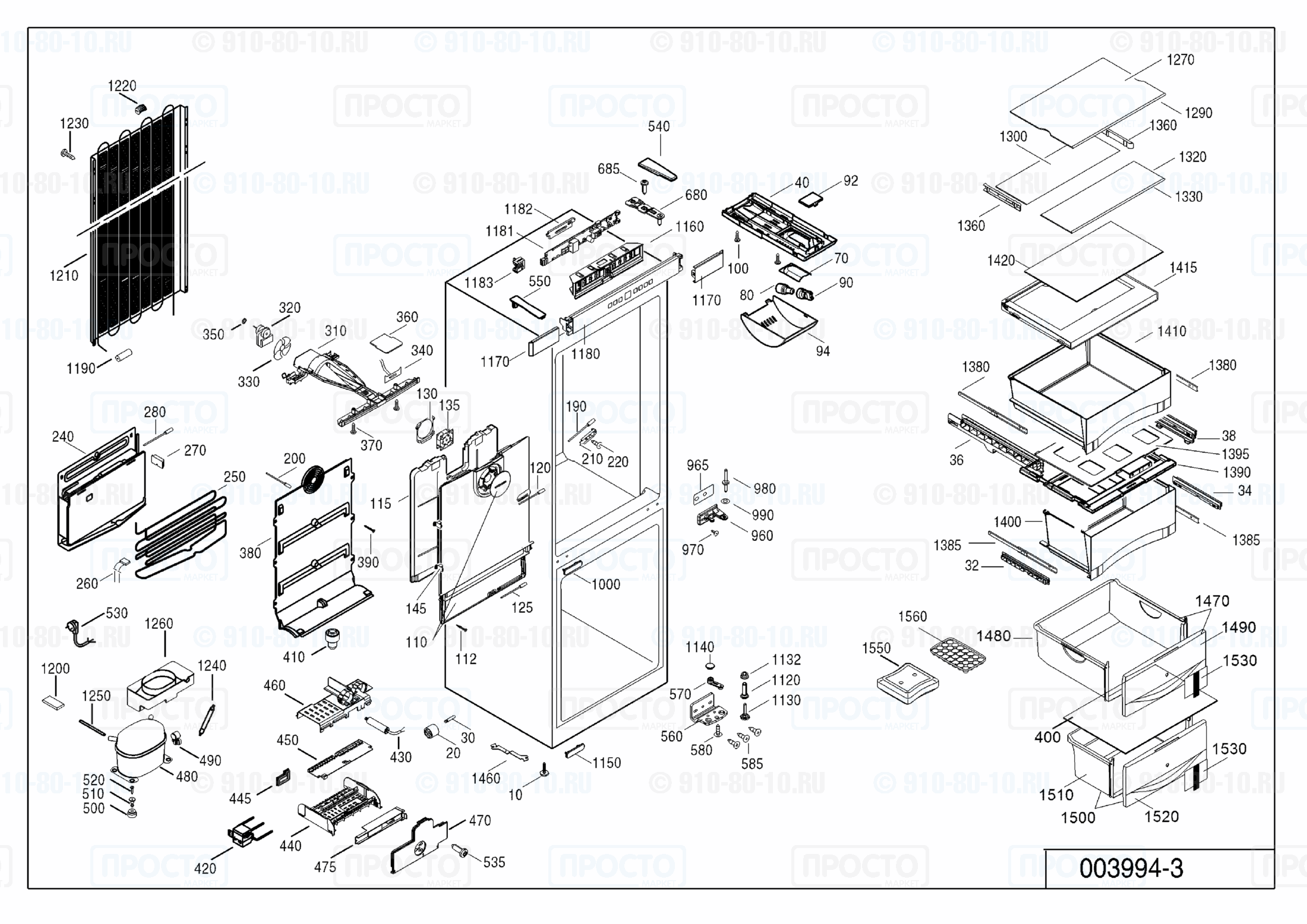 Взрыв-схема запчастей холодильника Liebherr CBNb 3913-20D