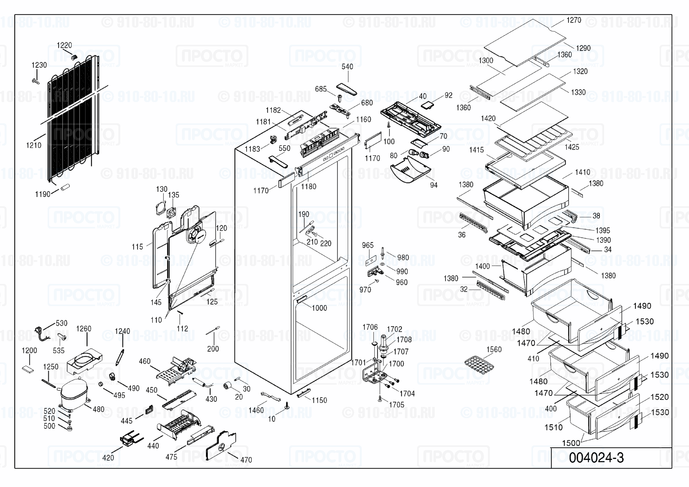 Взрыв-схема запчастей холодильника Liebherr CBPesf 3613-20B