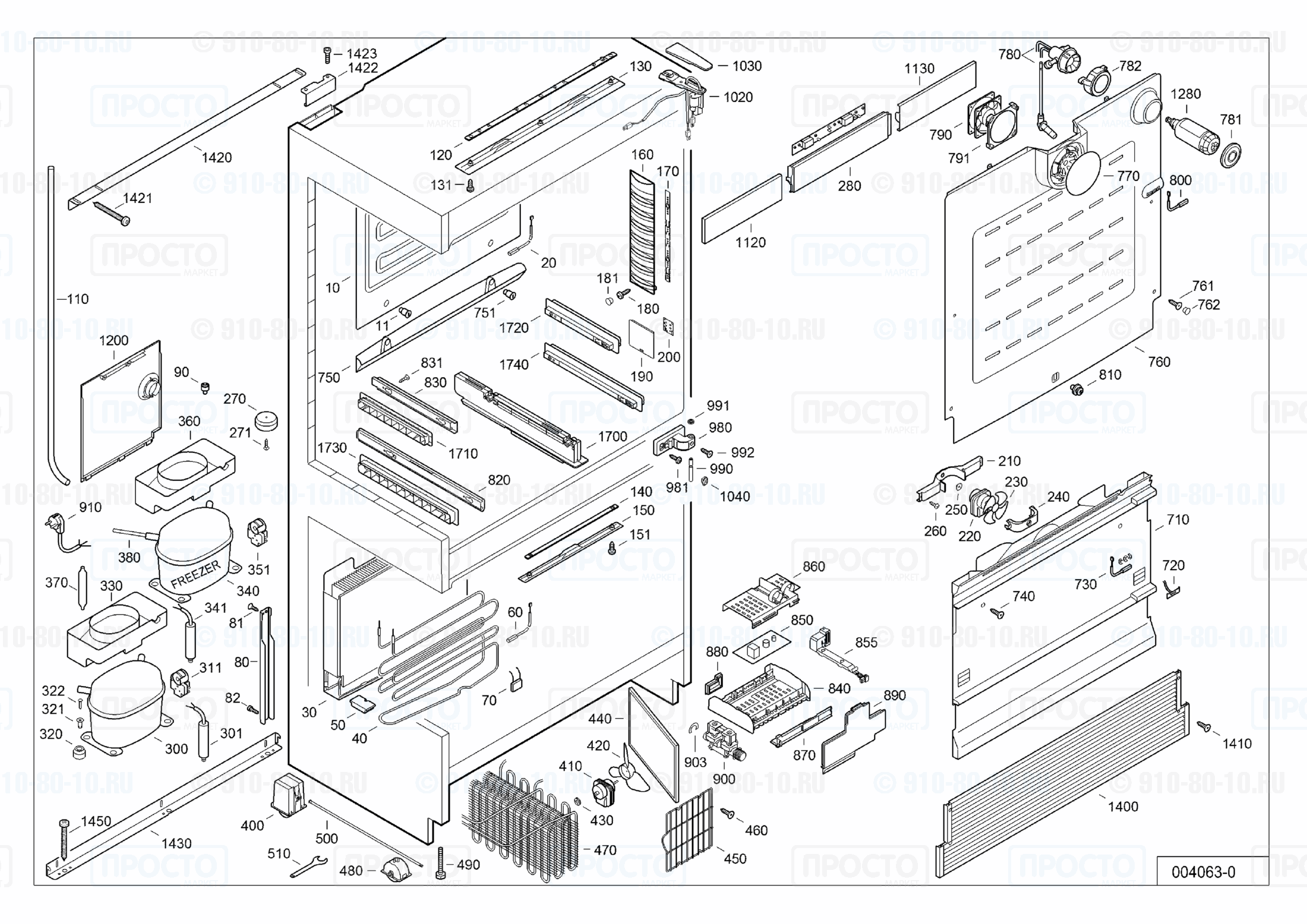 Взрыв-схема запчастей холодильника Liebherr CNes 6256-20H