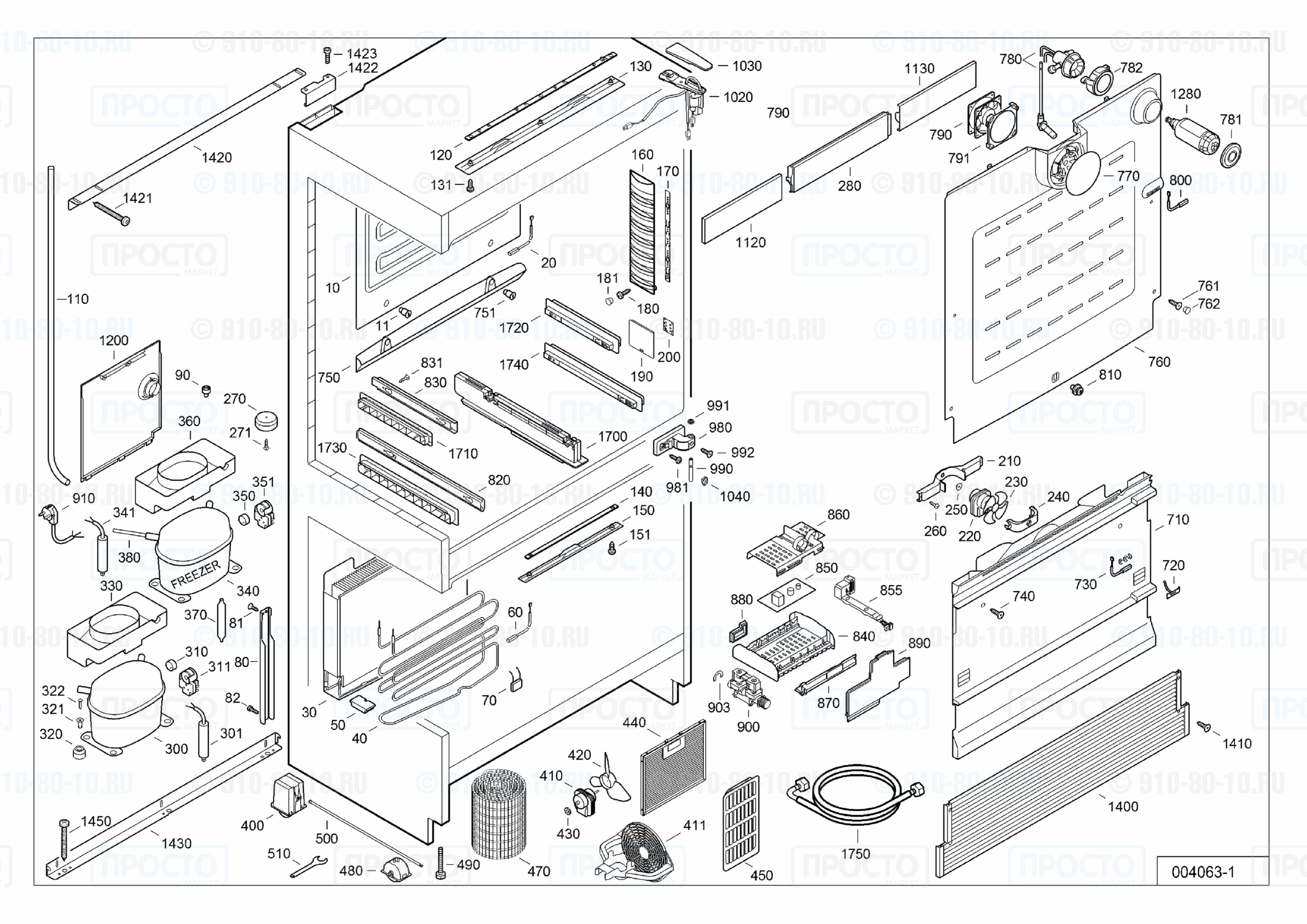 Взрыв-схема запчастей холодильника Liebherr CNes 6256-20S