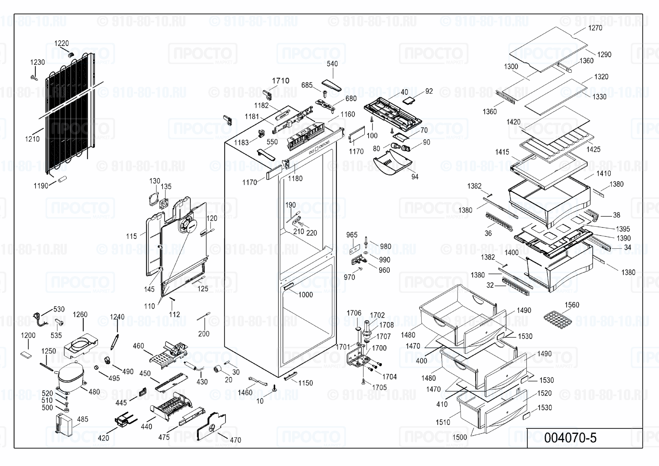 Взрыв-схема запчастей холодильника Liebherr CBPesf 4033-20F