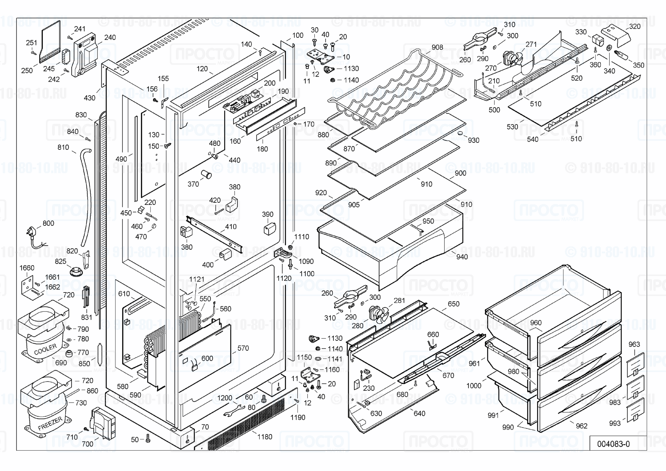 Взрыв-схема запчастей холодильника Liebherr KEKNv 5066-16A