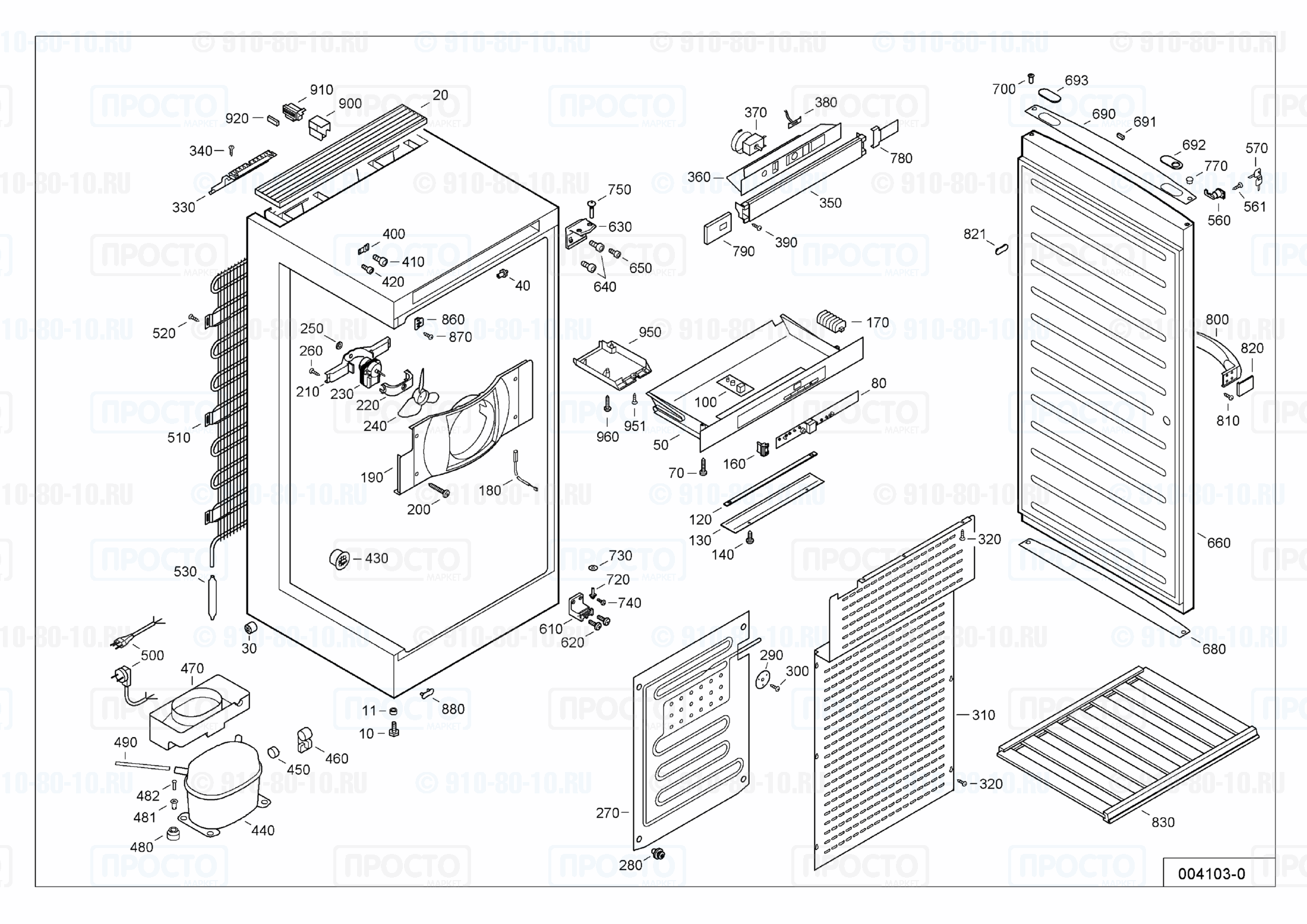 Взрыв-схема запчастей холодильника Liebherr WKes 4176-27H