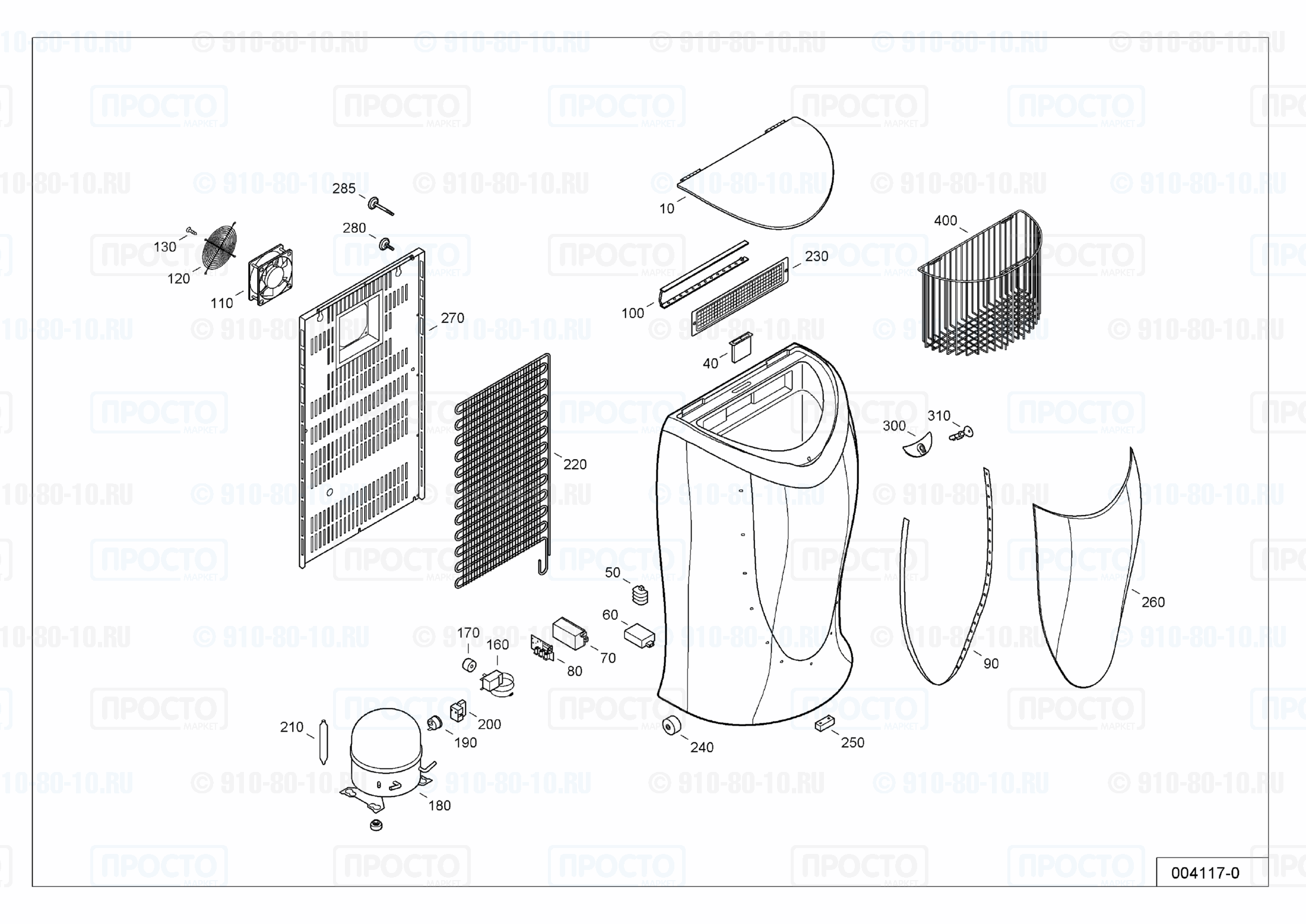 Взрыв-схема запчастей холодильника Liebherr MF 304-10