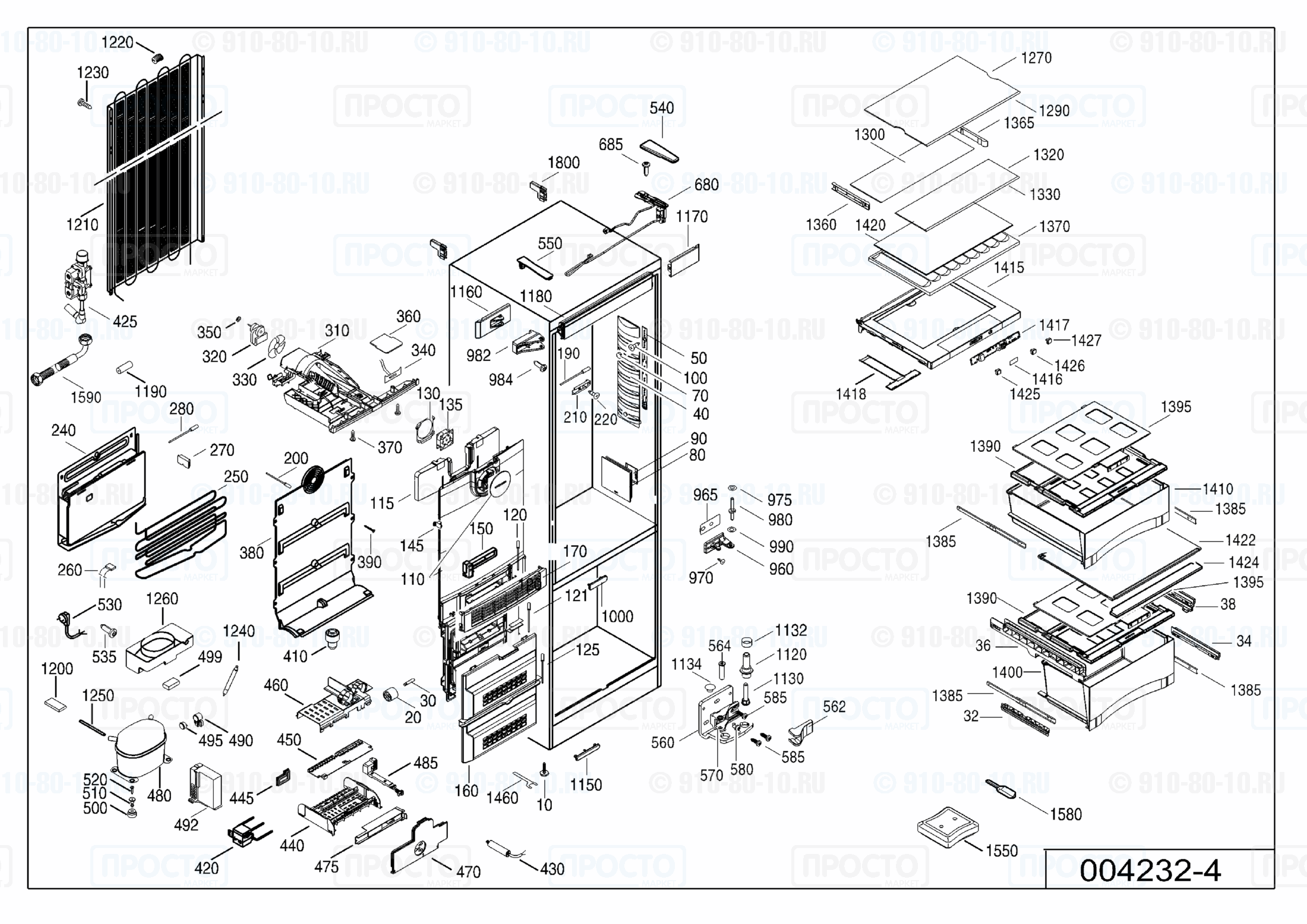 Взрыв-схема запчастей холодильника Liebherr CBNPes 3967-20L
