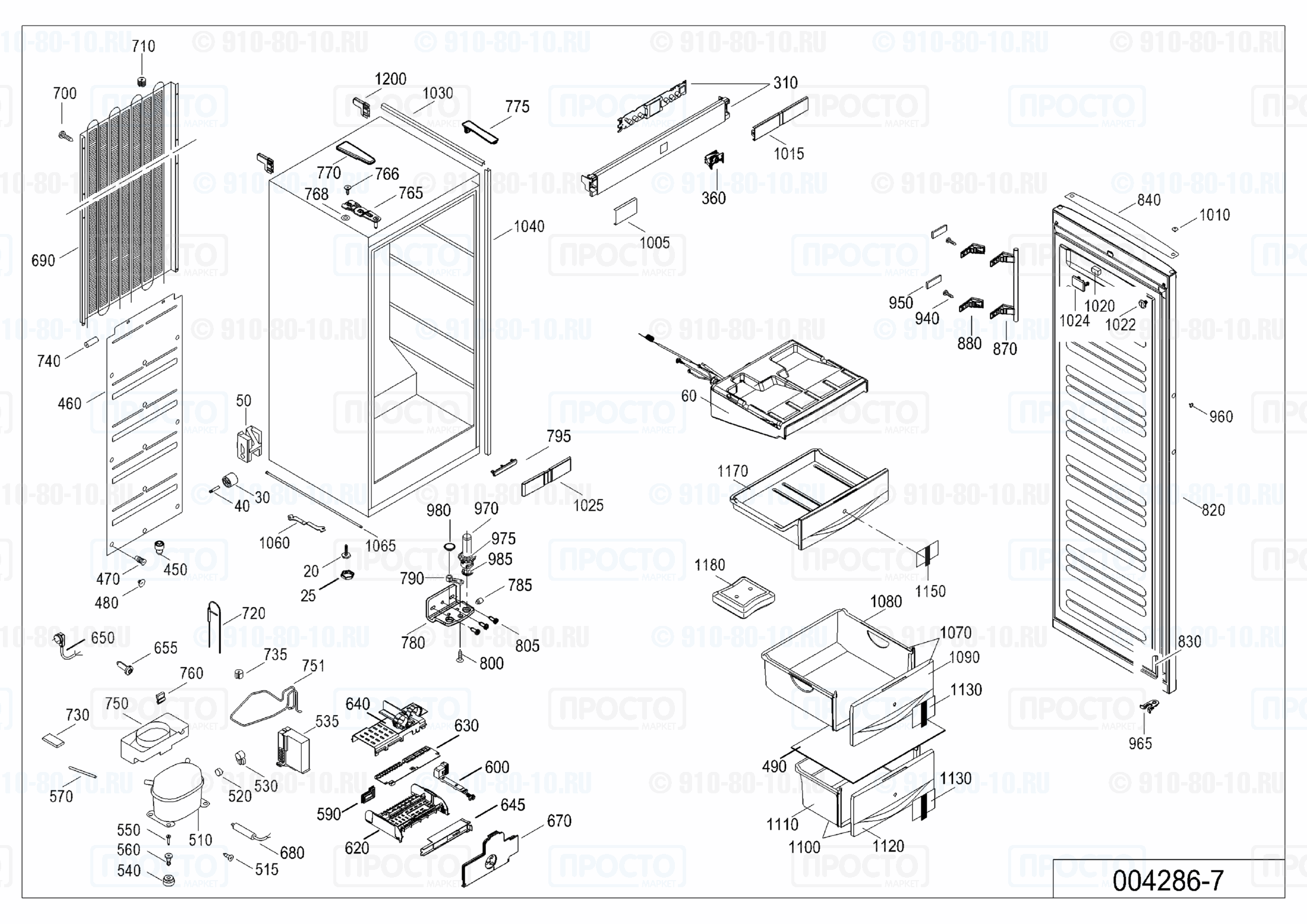 Взрыв-схема запчастей холодильника Liebherr SGNes 3010-24H