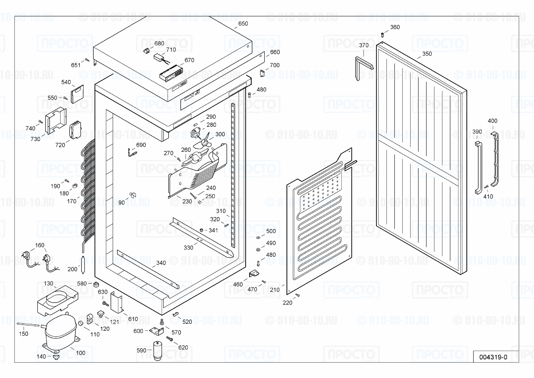 Взрыв-схема запчастей холодильника Liebherr BKv 4000-12H