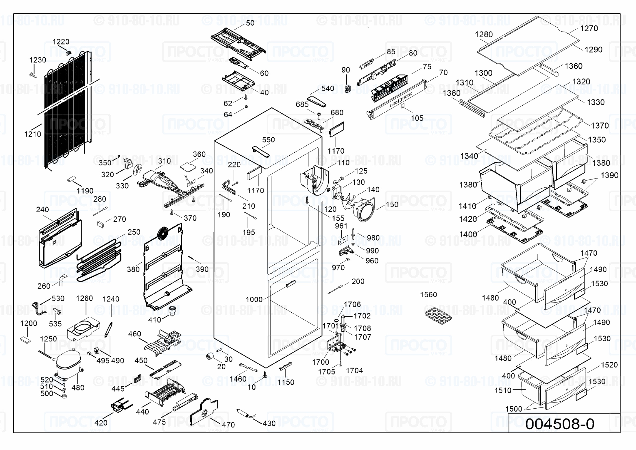 Взрыв-схема запчастей холодильника Liebherr CNes 4013-24D