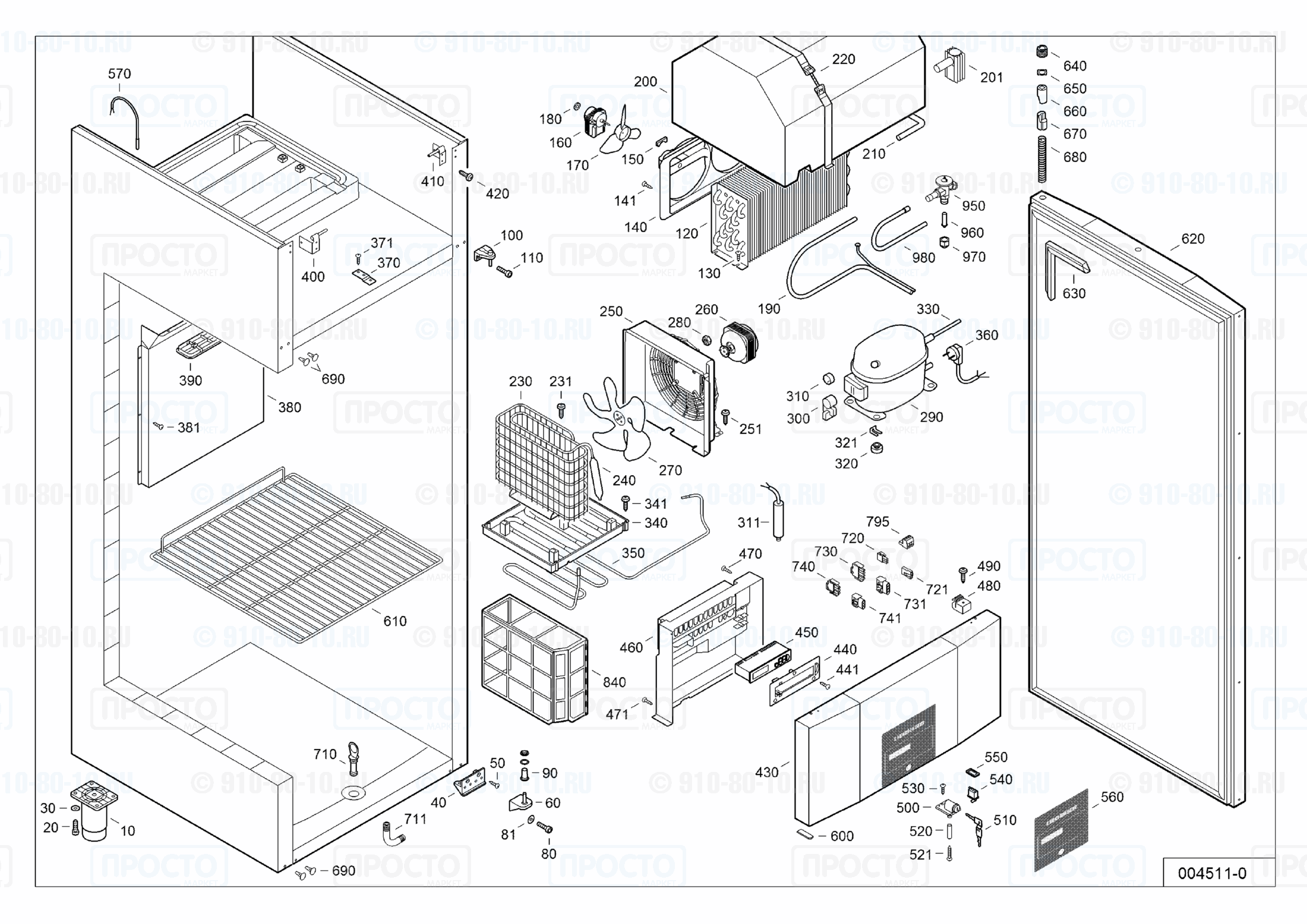 Взрыв-схема запчастей холодильника Liebherr GKPv 6570-40A