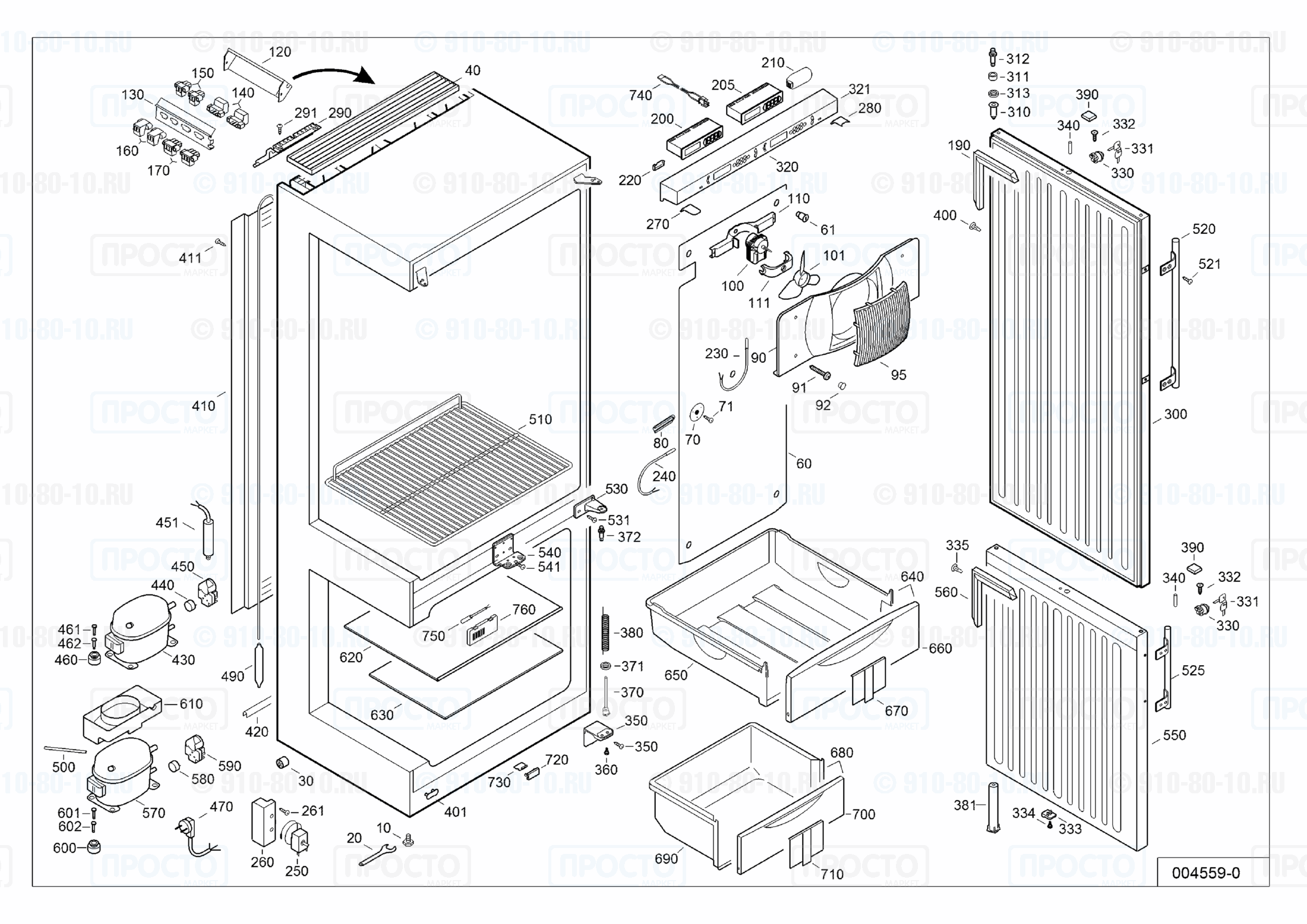 Взрыв-схема запчастей холодильника Liebherr LCv 4010-20B