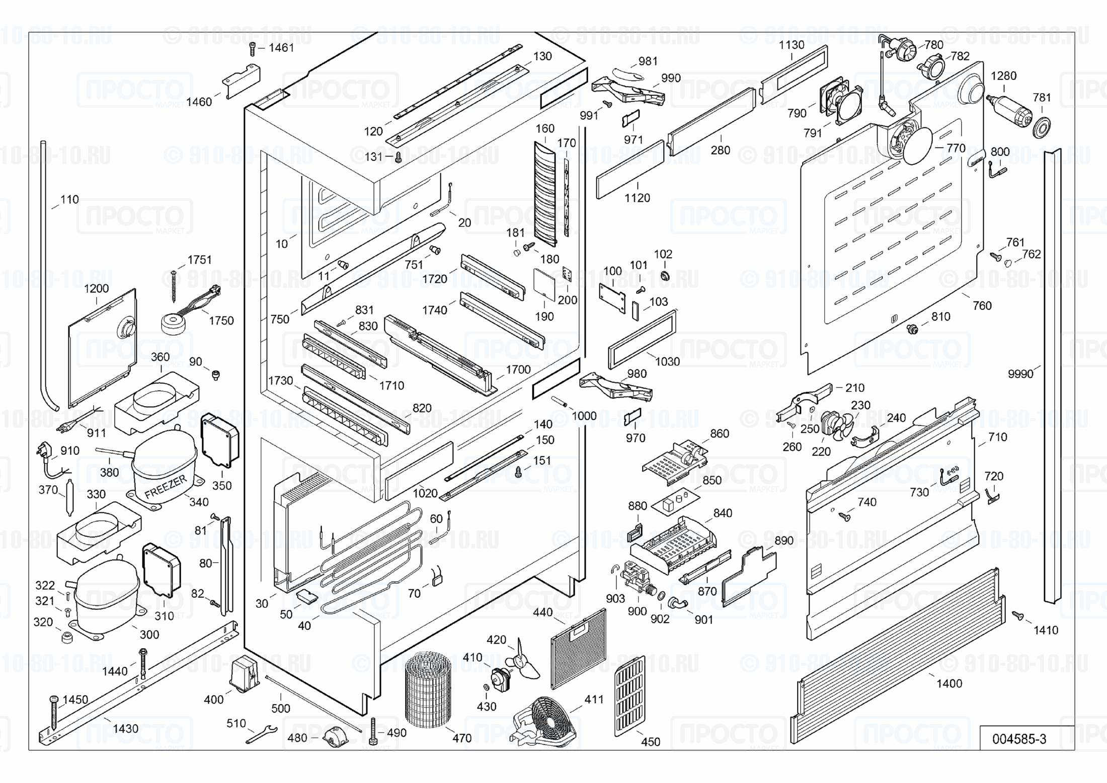 Взрыв-схема запчастей холодильника Liebherr ECN 6156-10