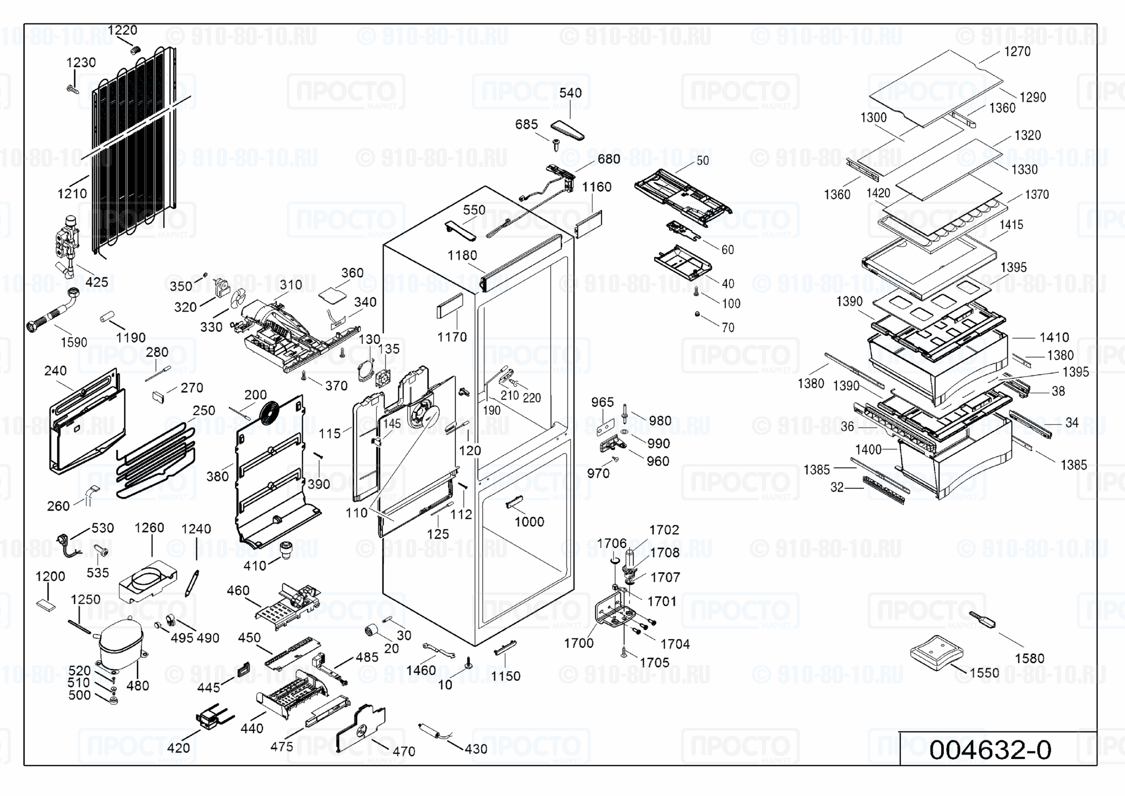 Взрыв-схема запчастей холодильника Liebherr CBNes 3957-22D