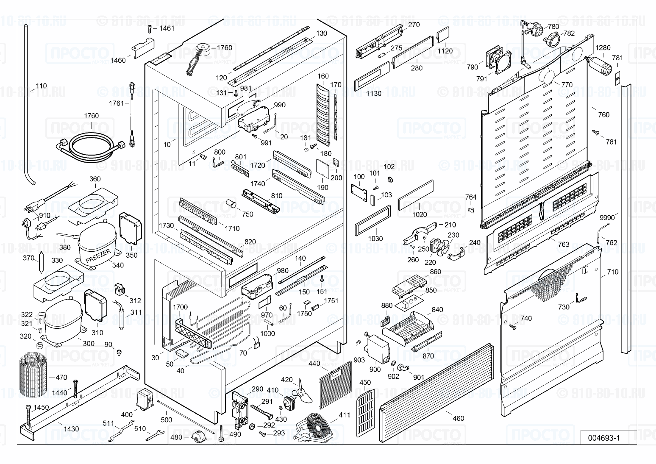 Взрыв-схема запчастей холодильника Liebherr ECBN 5066-20B