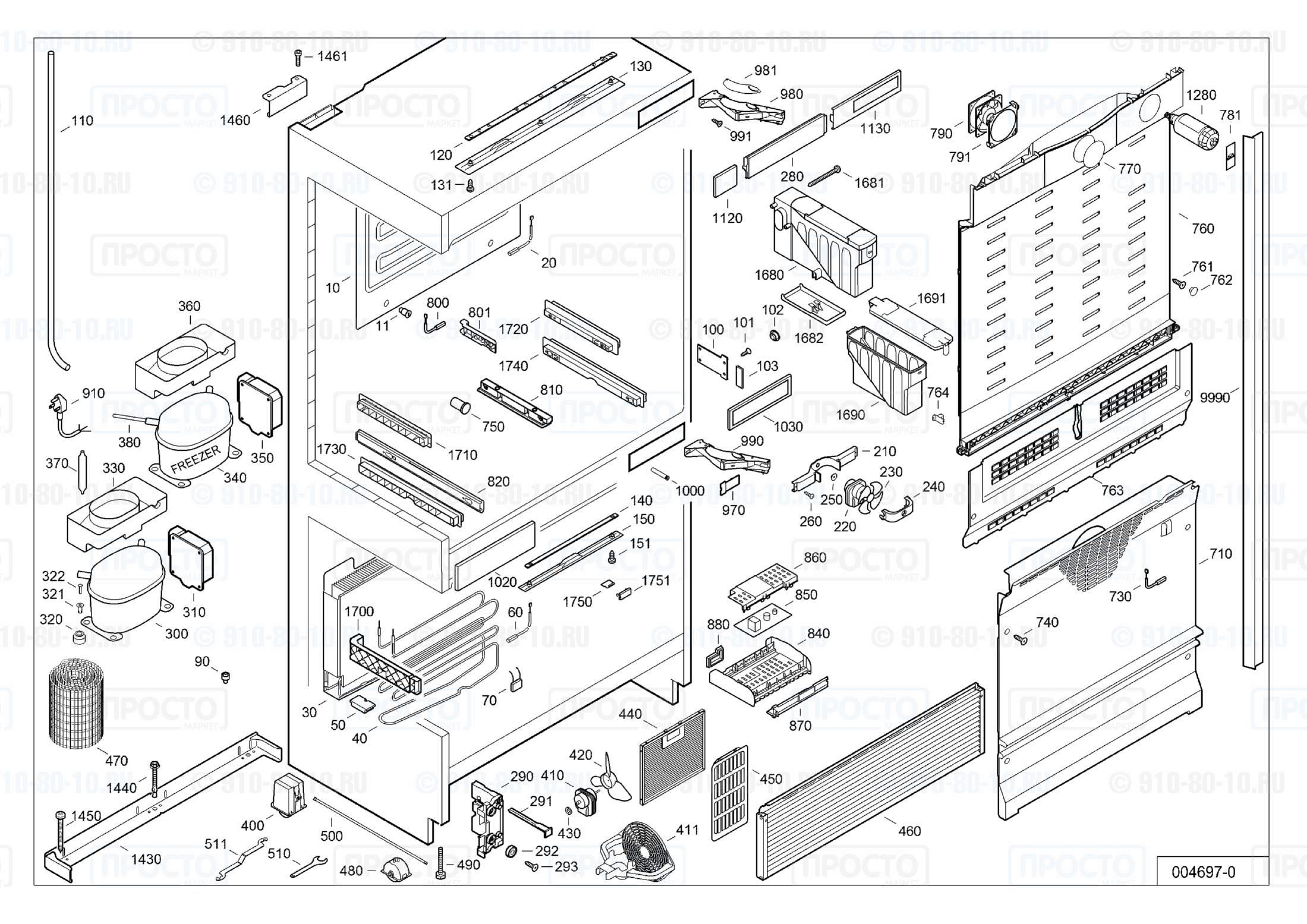 Взрыв-схема запчастей холодильника Liebherr ECN 5026-10A