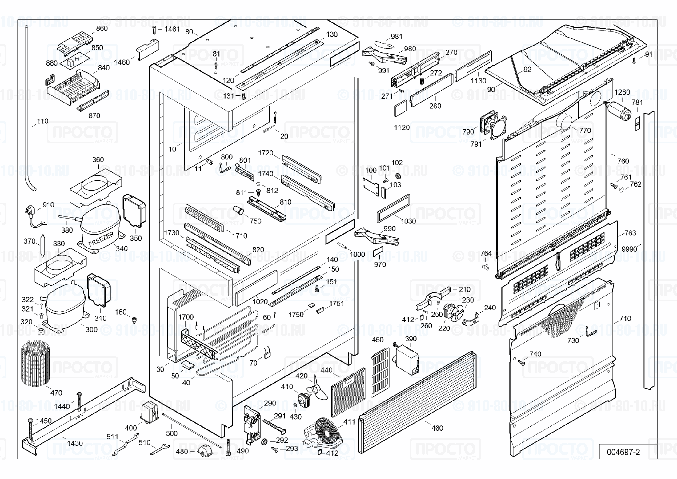 Взрыв-схема запчастей холодильника Liebherr ECN 5036-20A